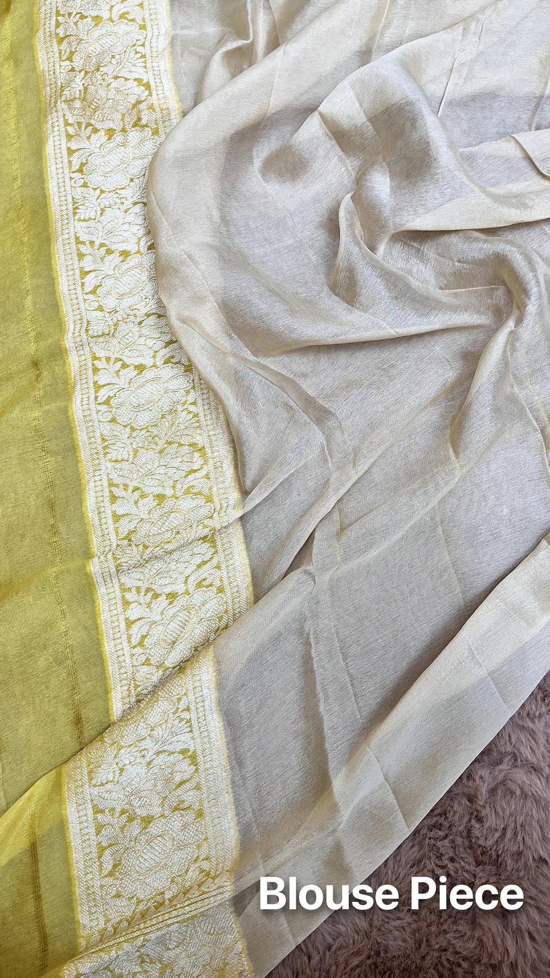 The Weaveloom Tussar Rangkat Crepe Georgette Multicolor Diagonal Pattern Pure Banarasi Saree With Golden Zari Border
