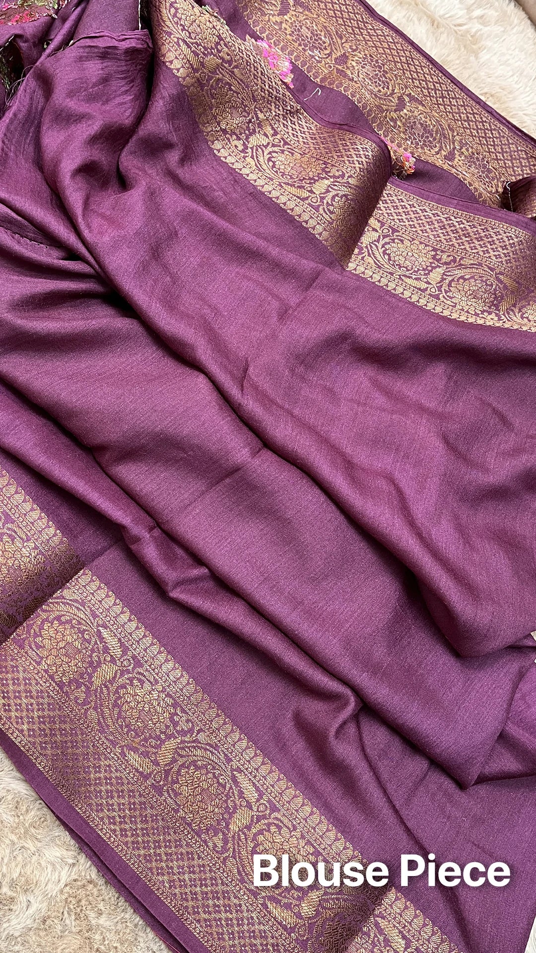 The Weaveloom Wine Munga Silk Pure Banarasi Saree with Floral Meenakari Antique Zari Border