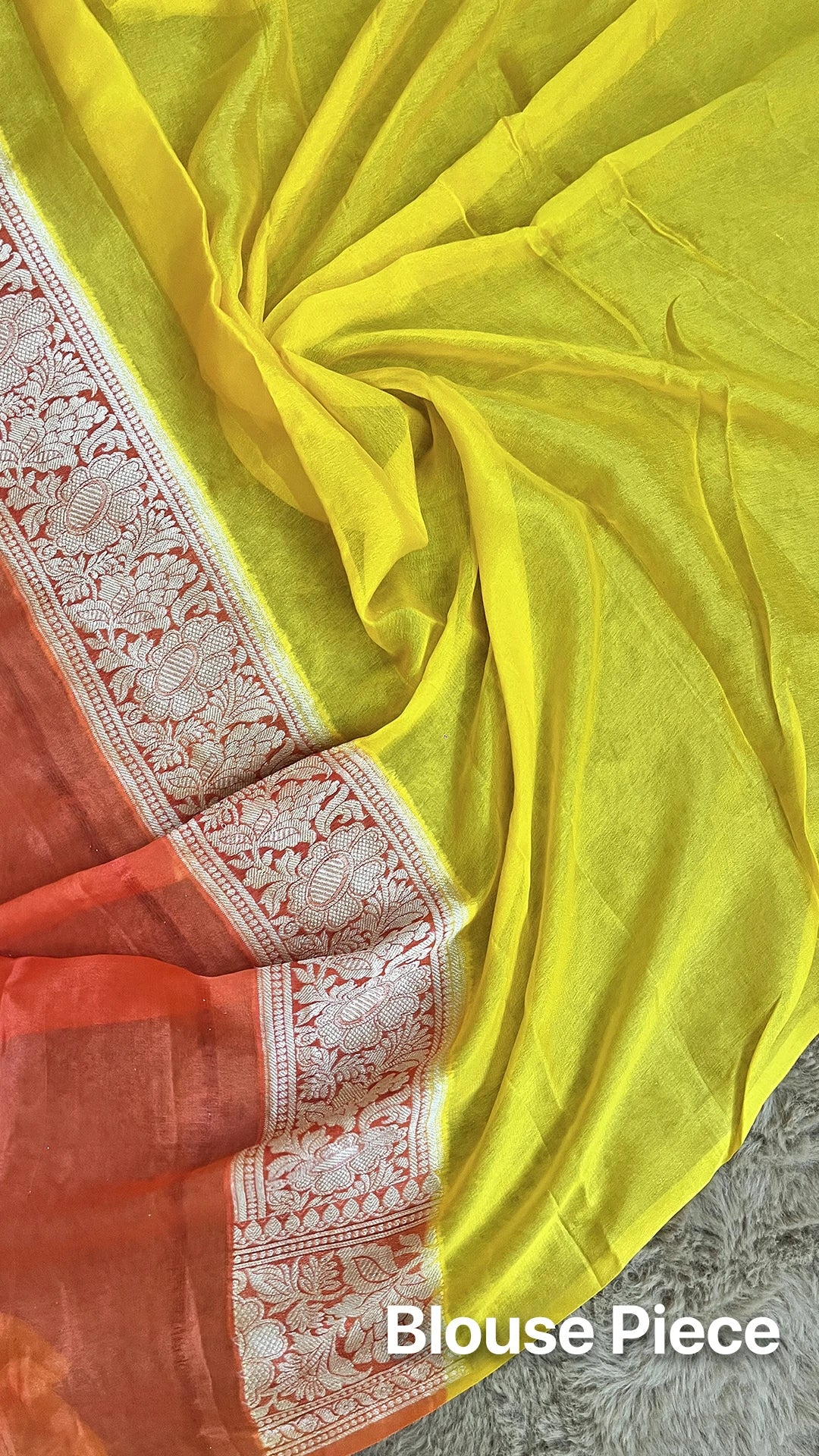 The Weaveloom Yellow Rangkat Multicolor Crepe Georgette Pure Banarasi Saree With Golden Zari Floral Border