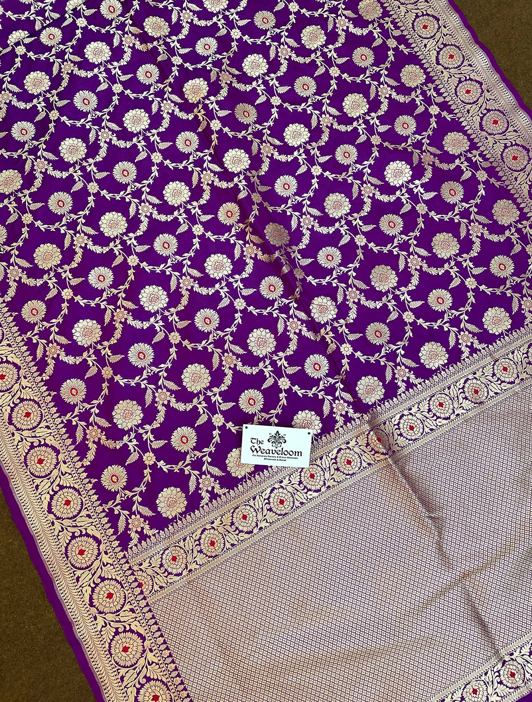The Weaveloom Magenta Pure Katan Silk Nita Ambani Banarasi Saree with Meenakari and Gold Zari