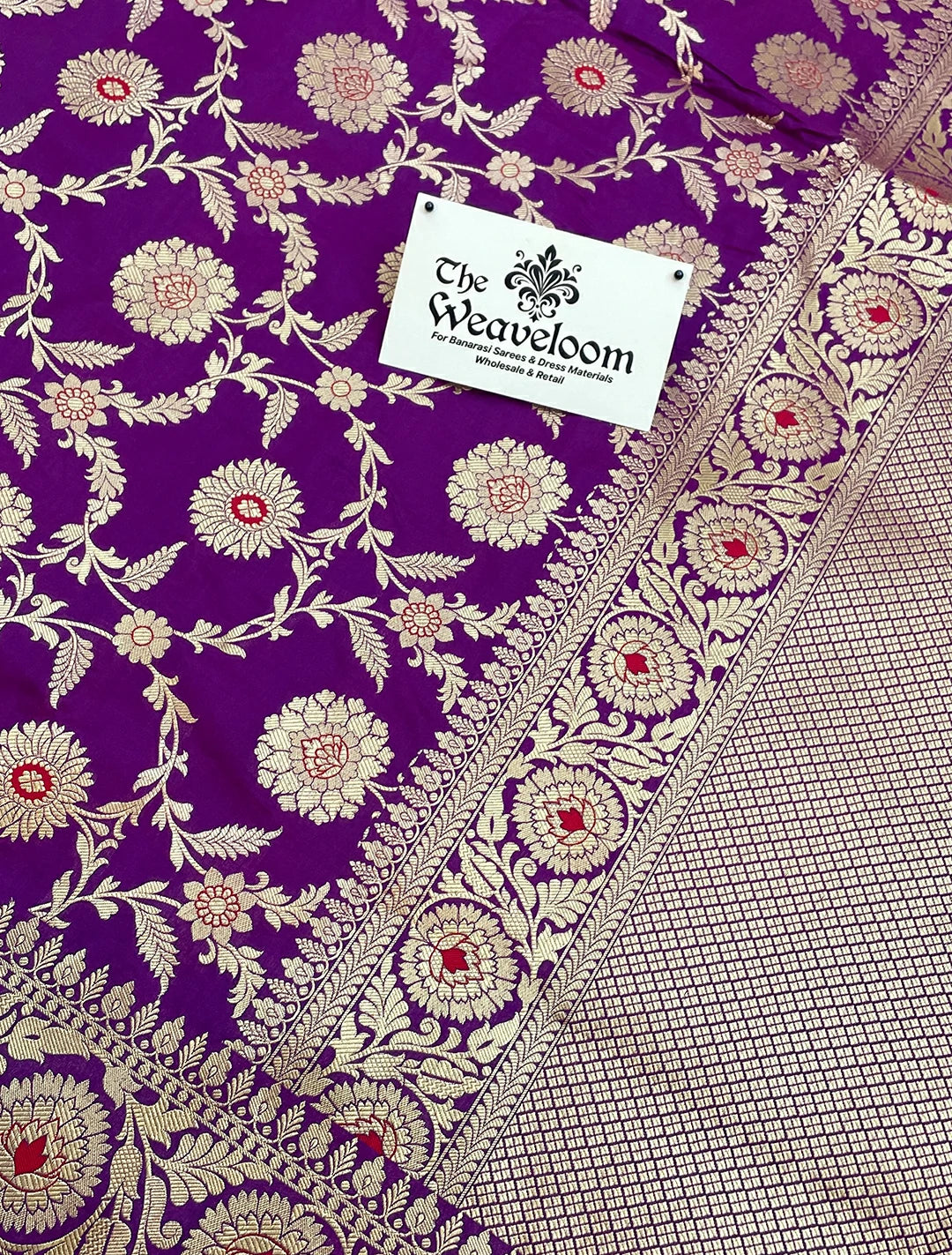 The Weaveloom Magenta Pure Katan Silk Nita Ambani Banarasi Saree with Meenakari and Gold Zari
