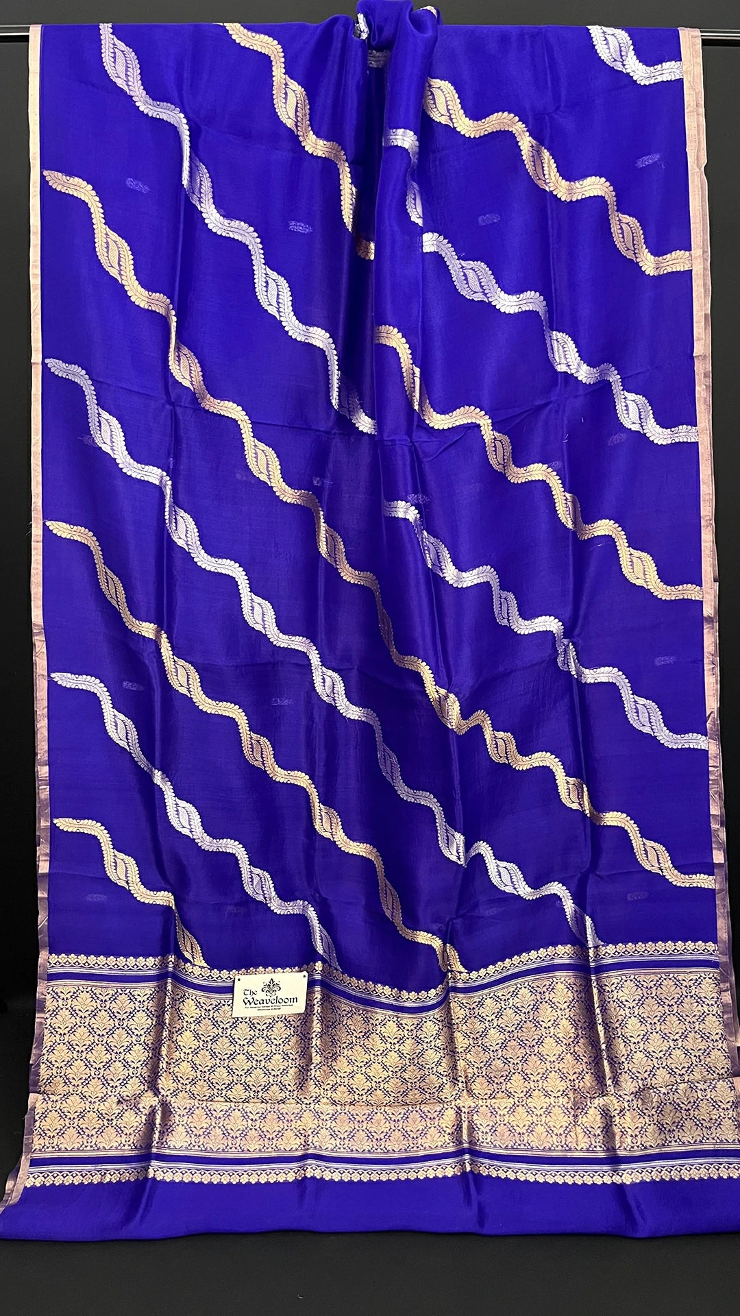 The Weaveloom Royal Blue Sona Rupa Zari Stripes Kora Silk Pure Handloom Banarasi Saree With Rich Border