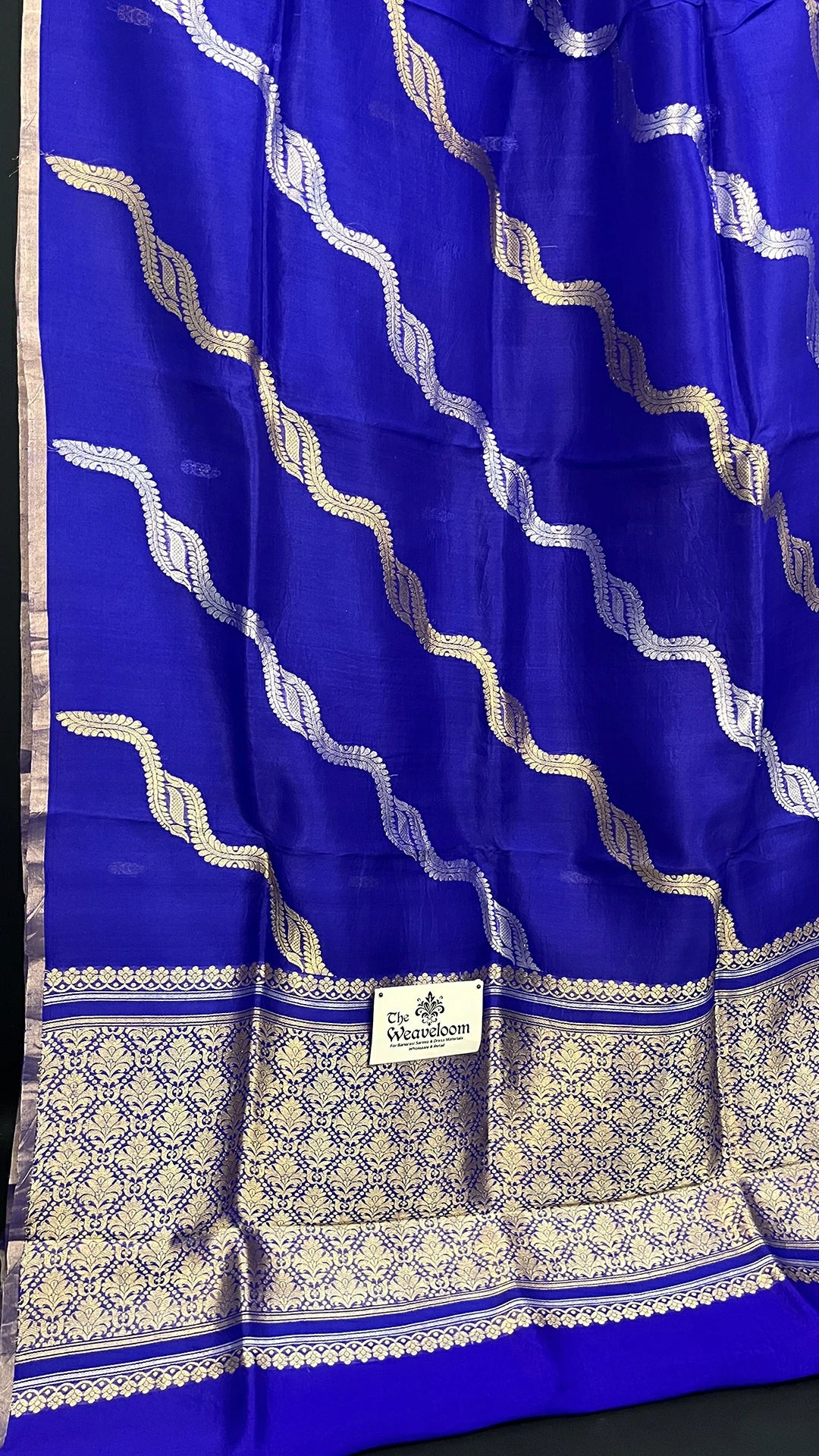 The Weaveloom Royal Blue Sona Rupa Zari Stripes Kora Silk Pure Handloom Banarasi Saree With Rich Border