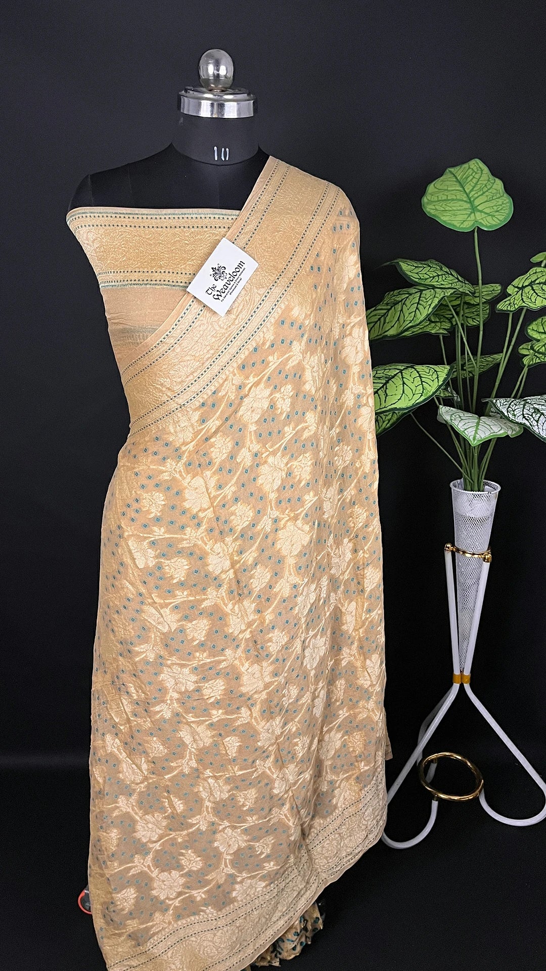 Tussar Pure Crepe Georgette Banarasi Saree with Blue Meenakari Work by The Weaveloom