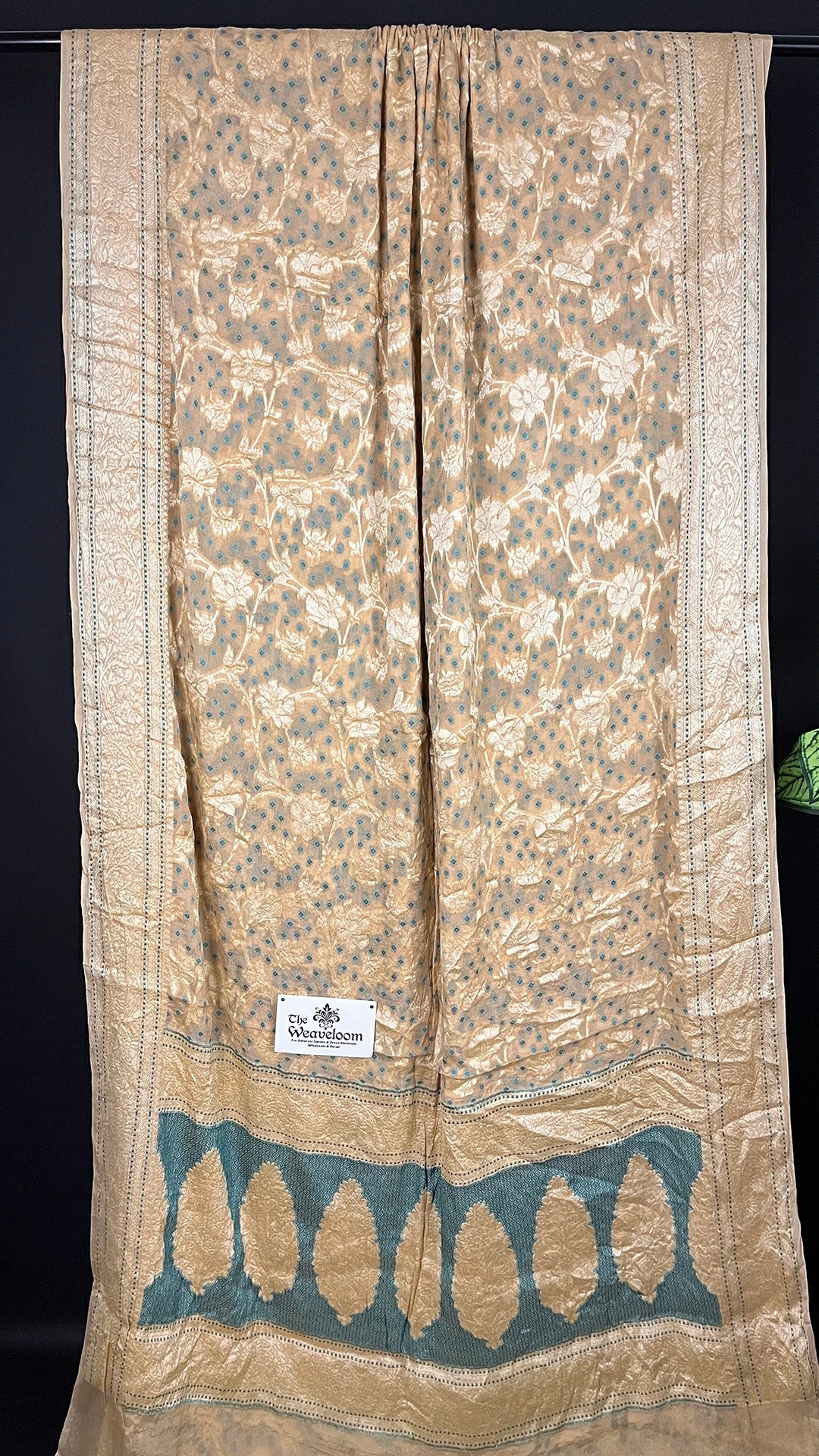 Tussar Pure Crepe Georgette Banarasi Saree with Blue Meenakari Work by The Weaveloom