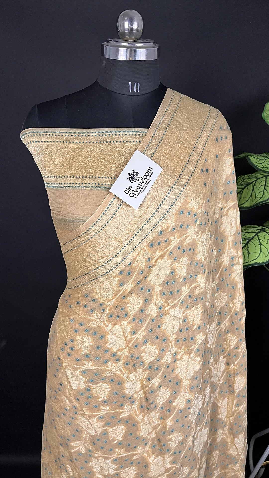 Tussar Pure Crepe Georgette Banarasi Saree with Blue Meenakari Work by The Weaveloom