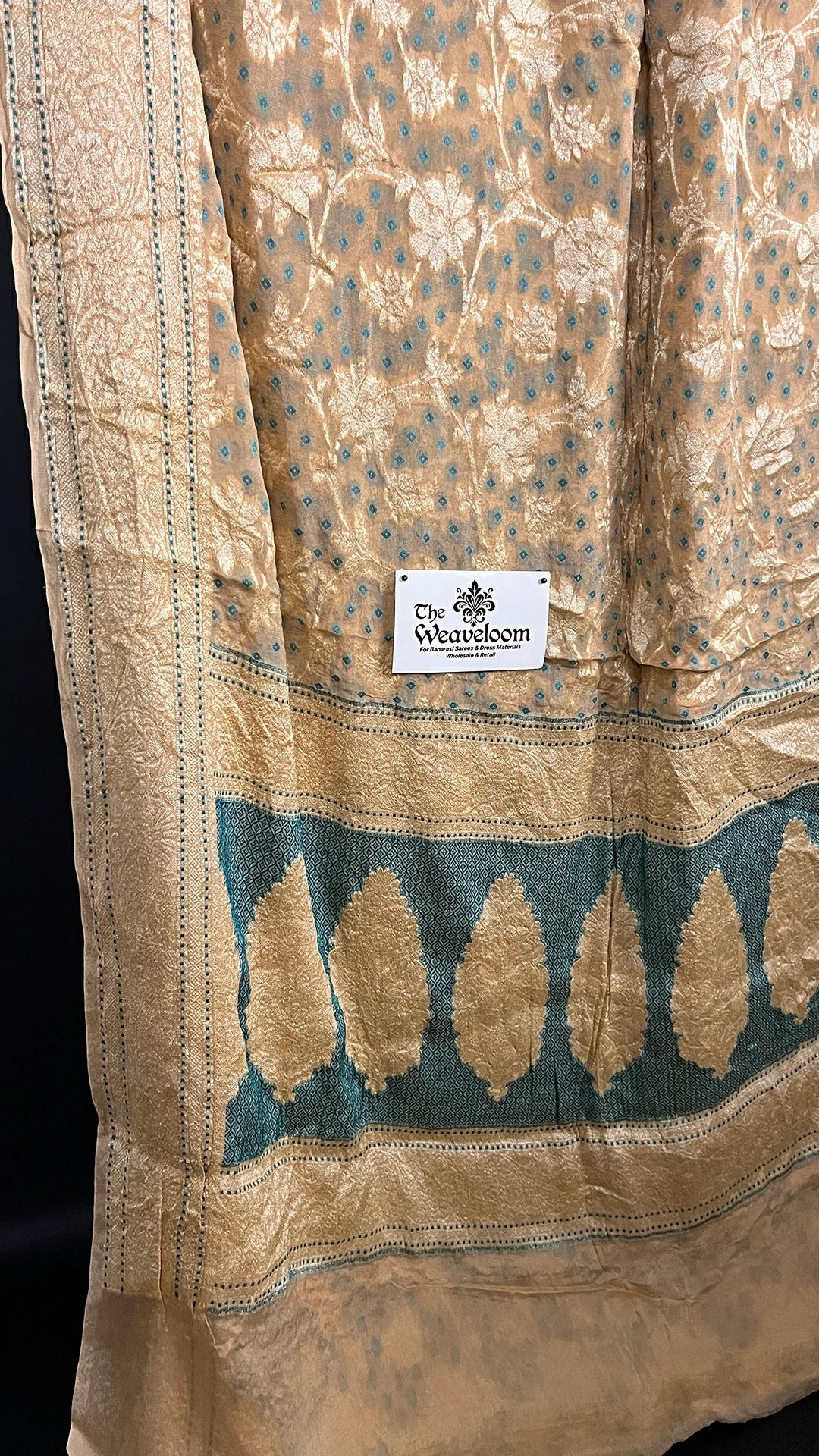 Tussar Pure Crepe Georgette Banarasi Saree with Blue Meenakari Work by The Weaveloom