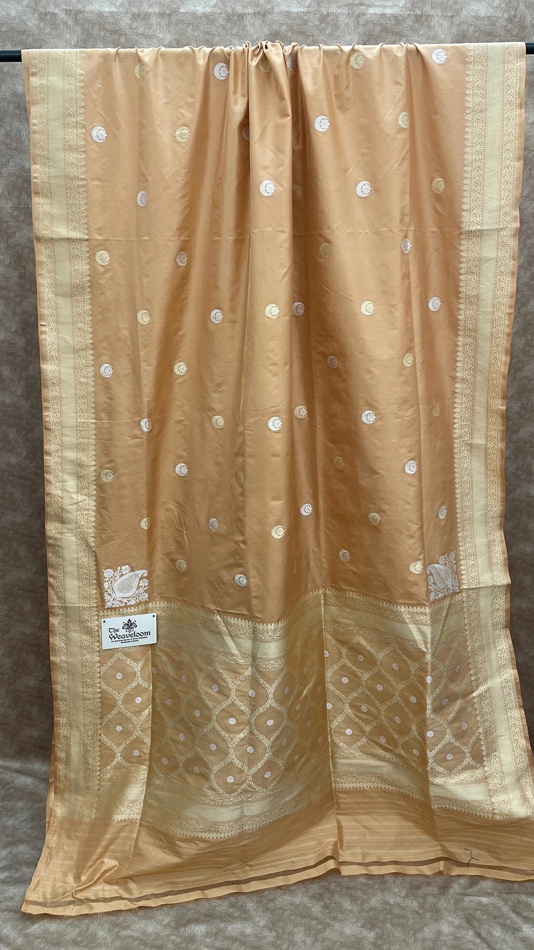 Tussar Color Pure Katan Silk Chand Tara Motifs Handloom Banarasi Saree by The Weaveloom