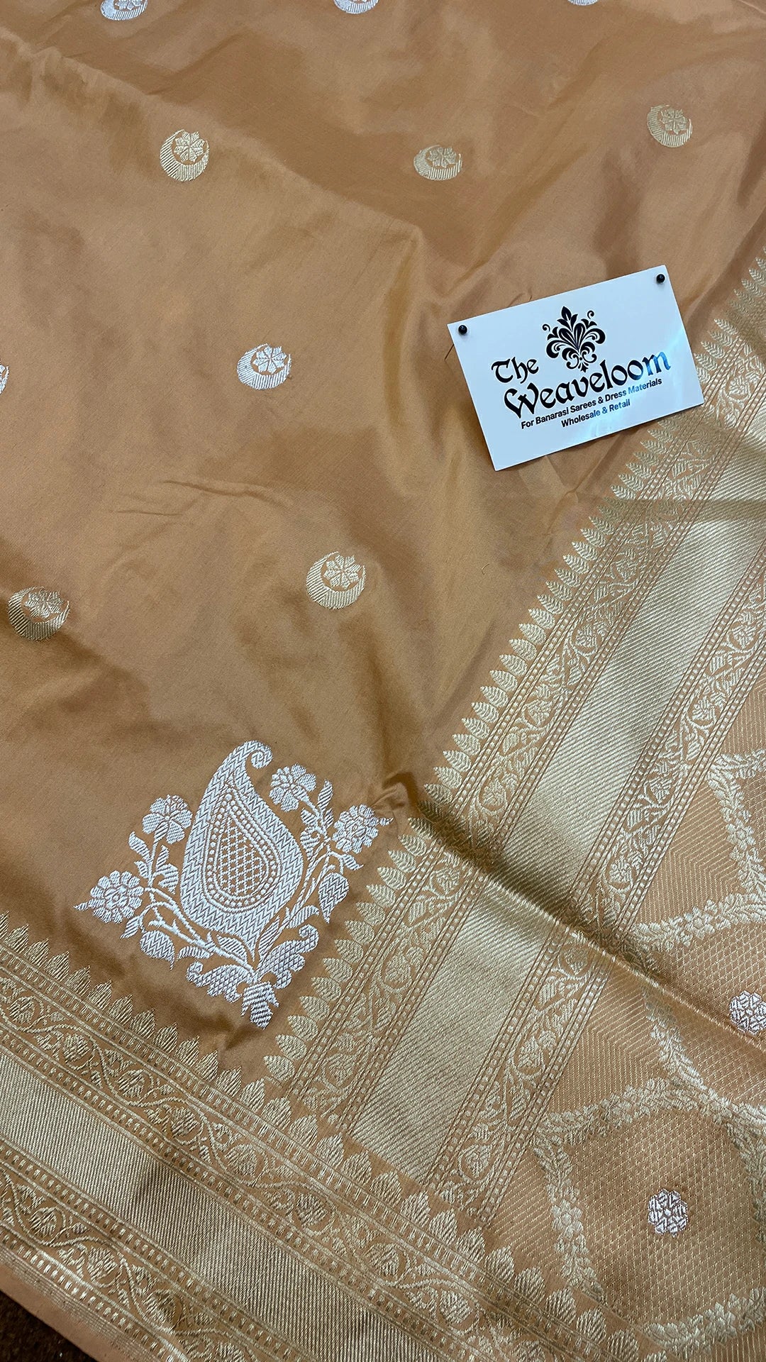 Tussar Color Pure Katan Silk Chand Tara Motifs Handloom Banarasi Saree by The Weaveloom