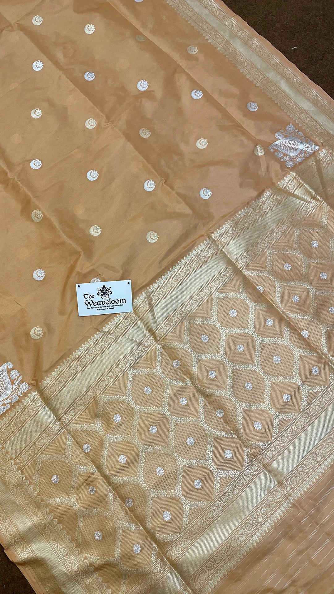 Tussar Color Pure Katan Silk Chand Tara Motifs Handloom Banarasi Saree by The Weaveloom