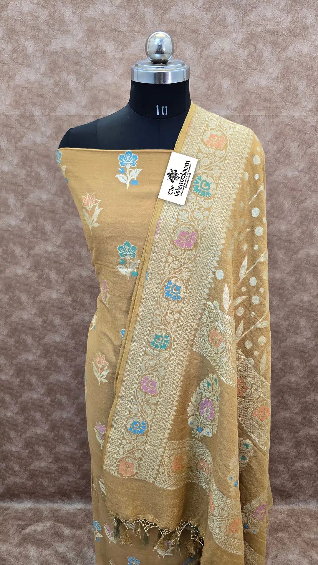 Tussar color pure Moonga silk dress material with pastel Meenakari Banarasi dupatta – The Weaveloom