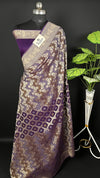 Violet Bandhej Meenakari Viscose Georgette Pure Banarasi Saree - The Weaveloom - running blouse included