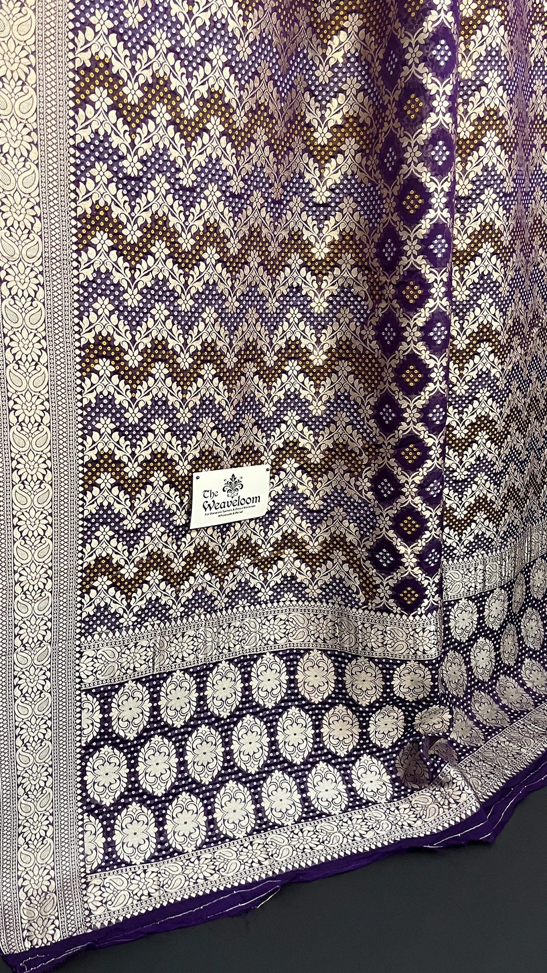 Violet Bandhej Meenakari Viscose Georgette Pure Banarasi Saree - The Weaveloom - running blouse included