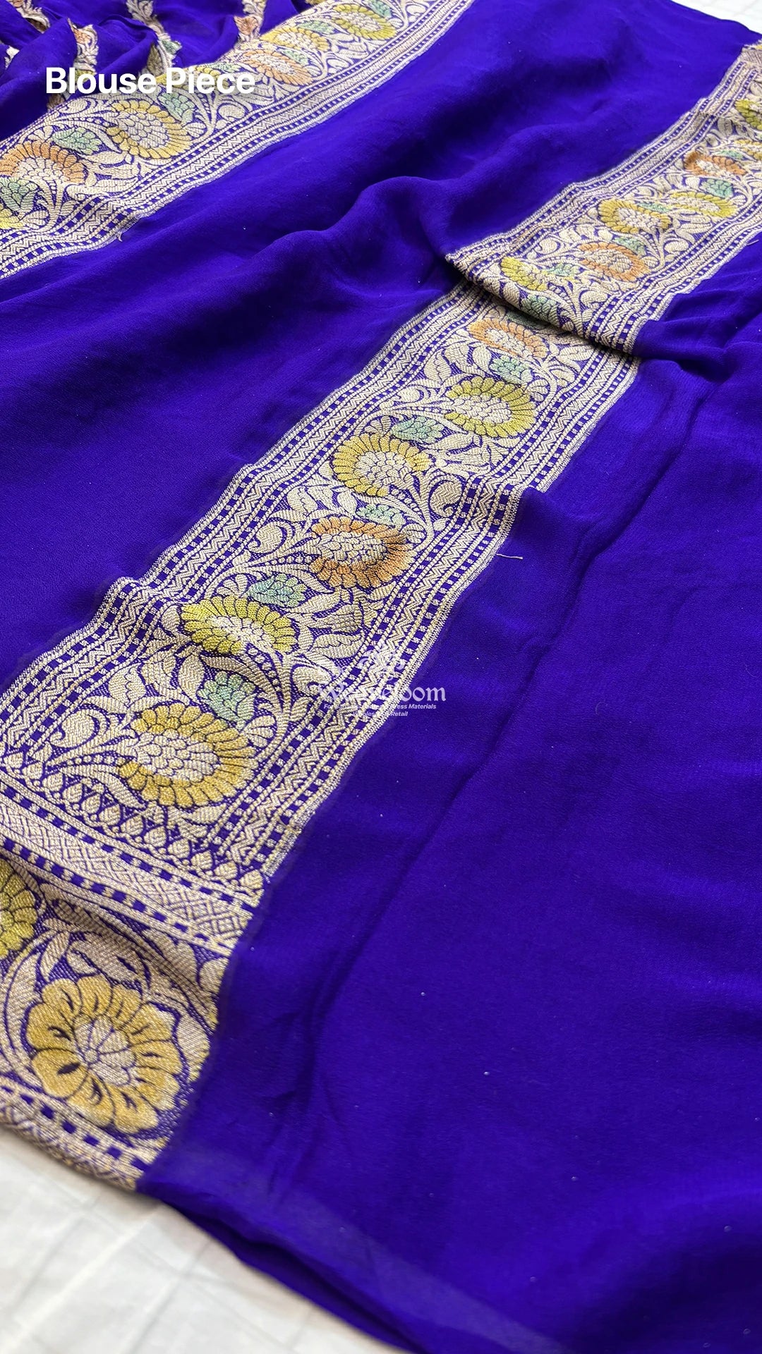 Violet diagonal floral stripe handbrush kalamkari crepe georgette pure Banarasi saree by The Weaveloom