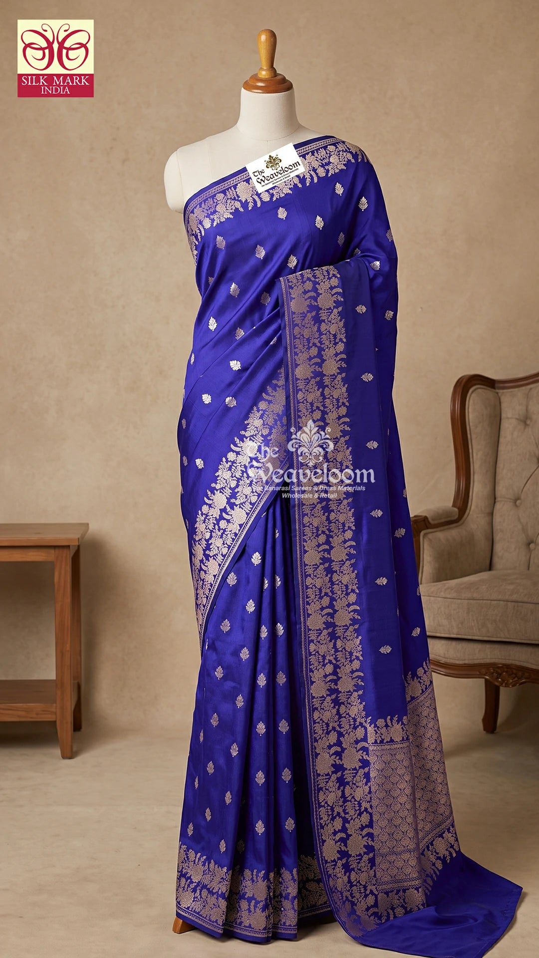 Violet Floral Booti Mango Silk Pure Banarasi Saree by The Weaveloom