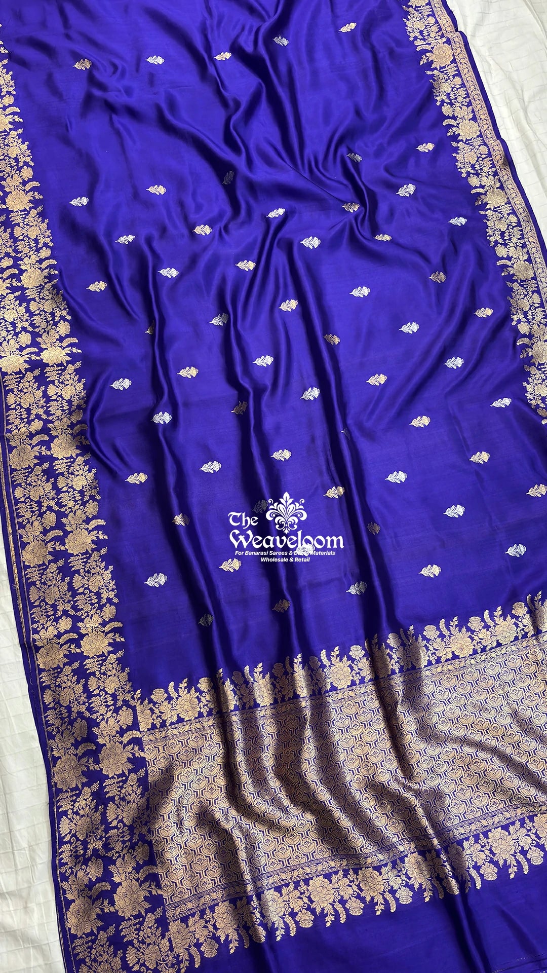 Violet Floral Booti Mango Silk Pure Banarasi Saree by The Weaveloom