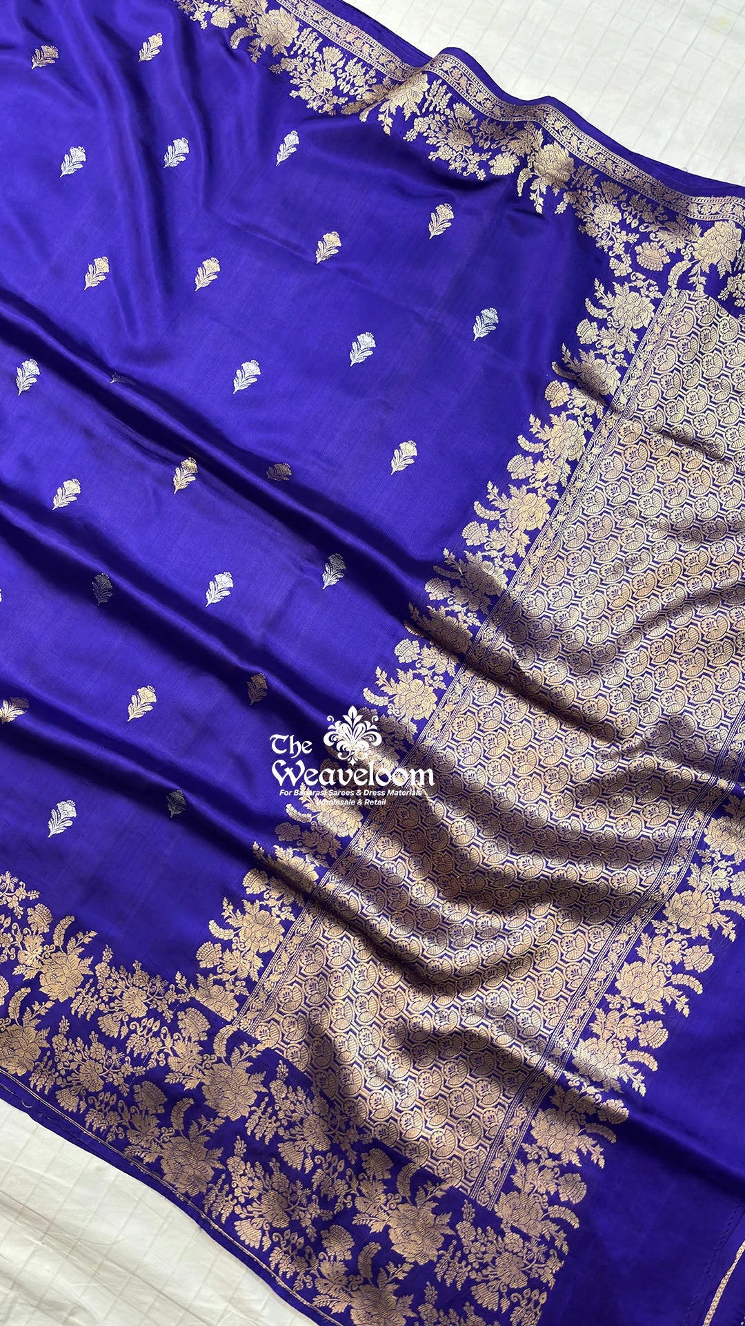 Violet Floral Booti Mango Silk Pure Banarasi Saree by The Weaveloom