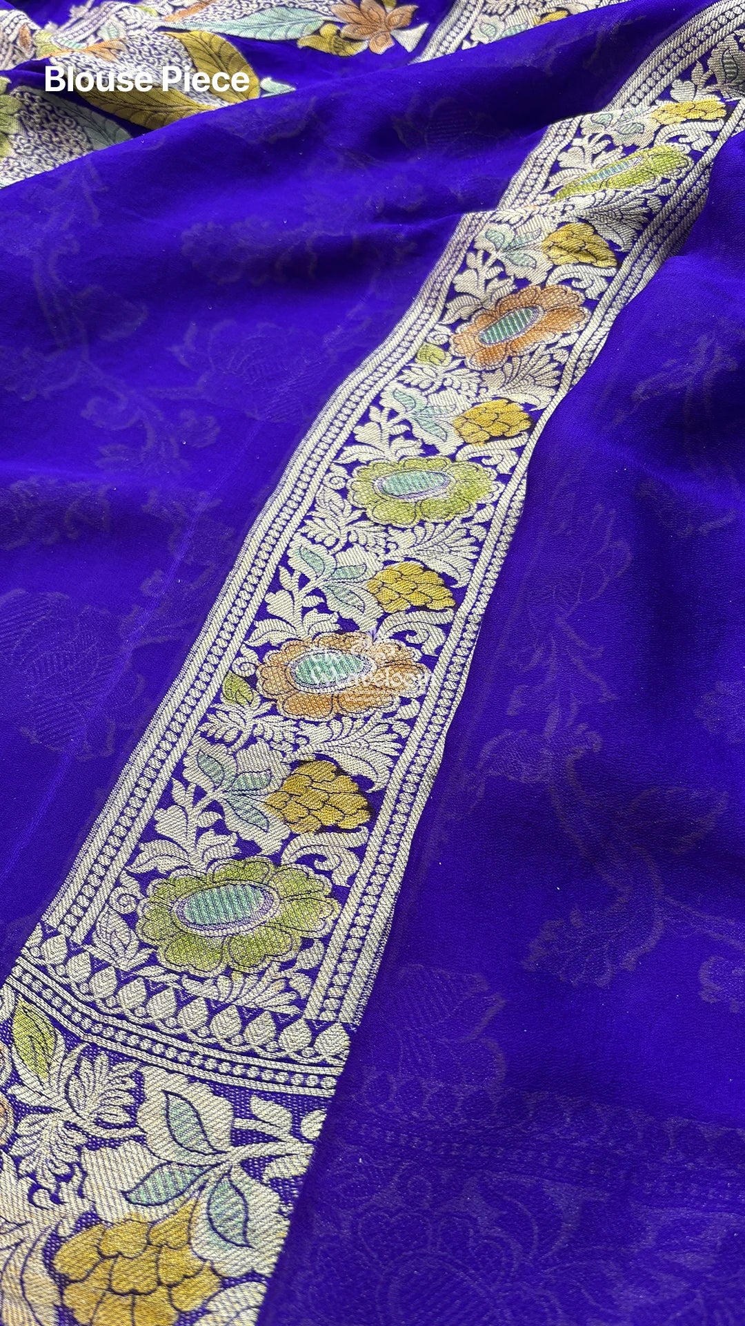 Violet Floral Jaal Handbrush Dye Pure Crepe Georgette Banarasi Saree by The Weaveloom