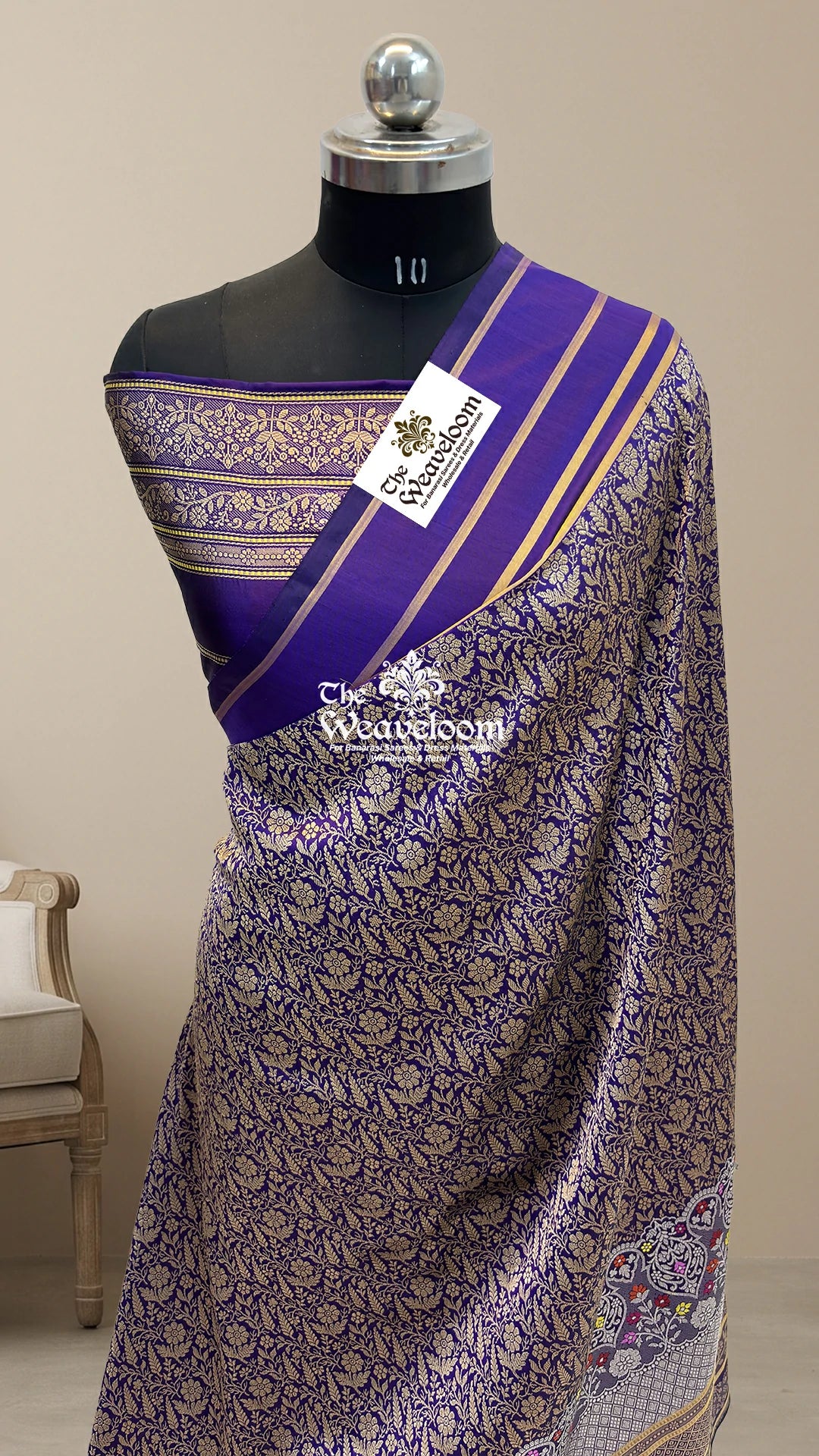 Violet floral jaal meenakari handloom katan silk brocade pure Banarasi saree by The Weaveloom