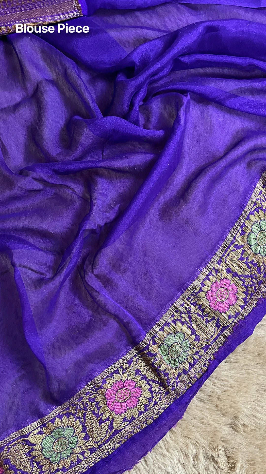 Violet Khaddi Chiffon Pure Banarasi Saree with Meenakari Floral Jaal Zari Border and Rich Pallu by The Weaveloom