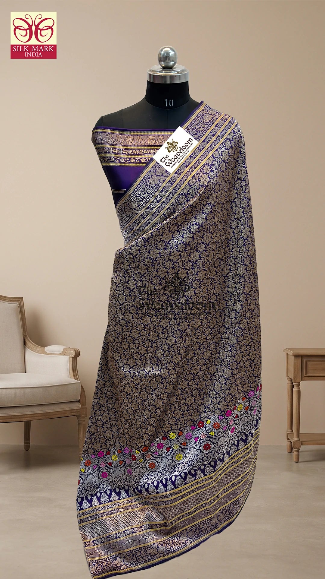 Violet Meenakari Floral Jaal Katan Silk Handloom Brocade Pure Banarasi Saree by The Weaveloom