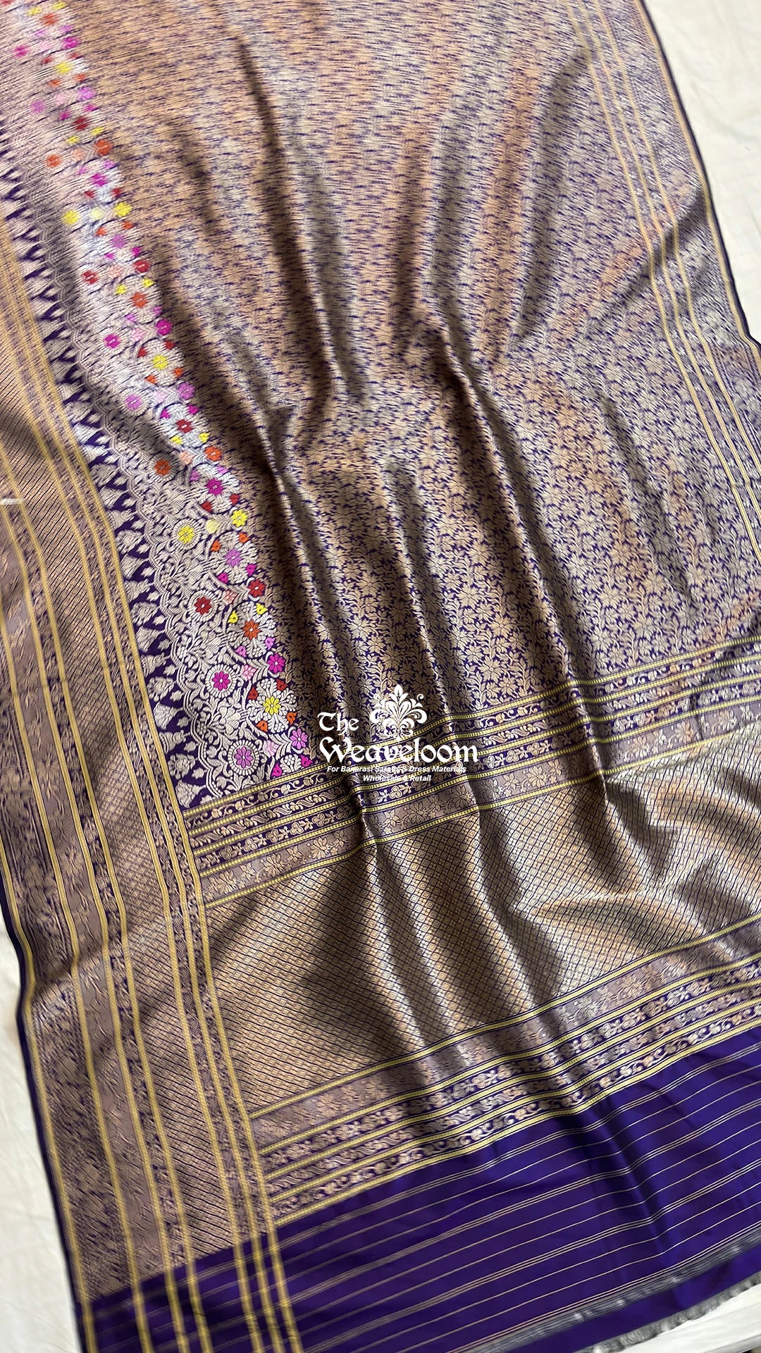 Violet Meenakari Floral Jaal Katan Silk Handloom Brocade Pure Banarasi Saree by The Weaveloom