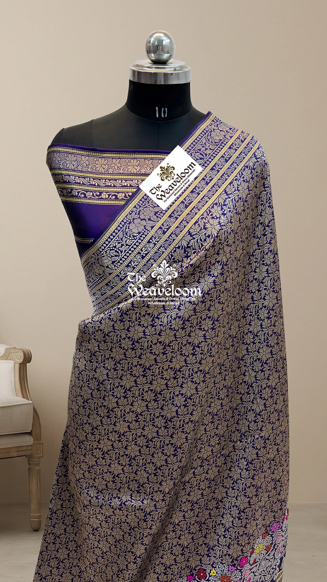 Violet Meenakari Floral Jaal Katan Silk Handloom Brocade Pure Banarasi Saree by The Weaveloom