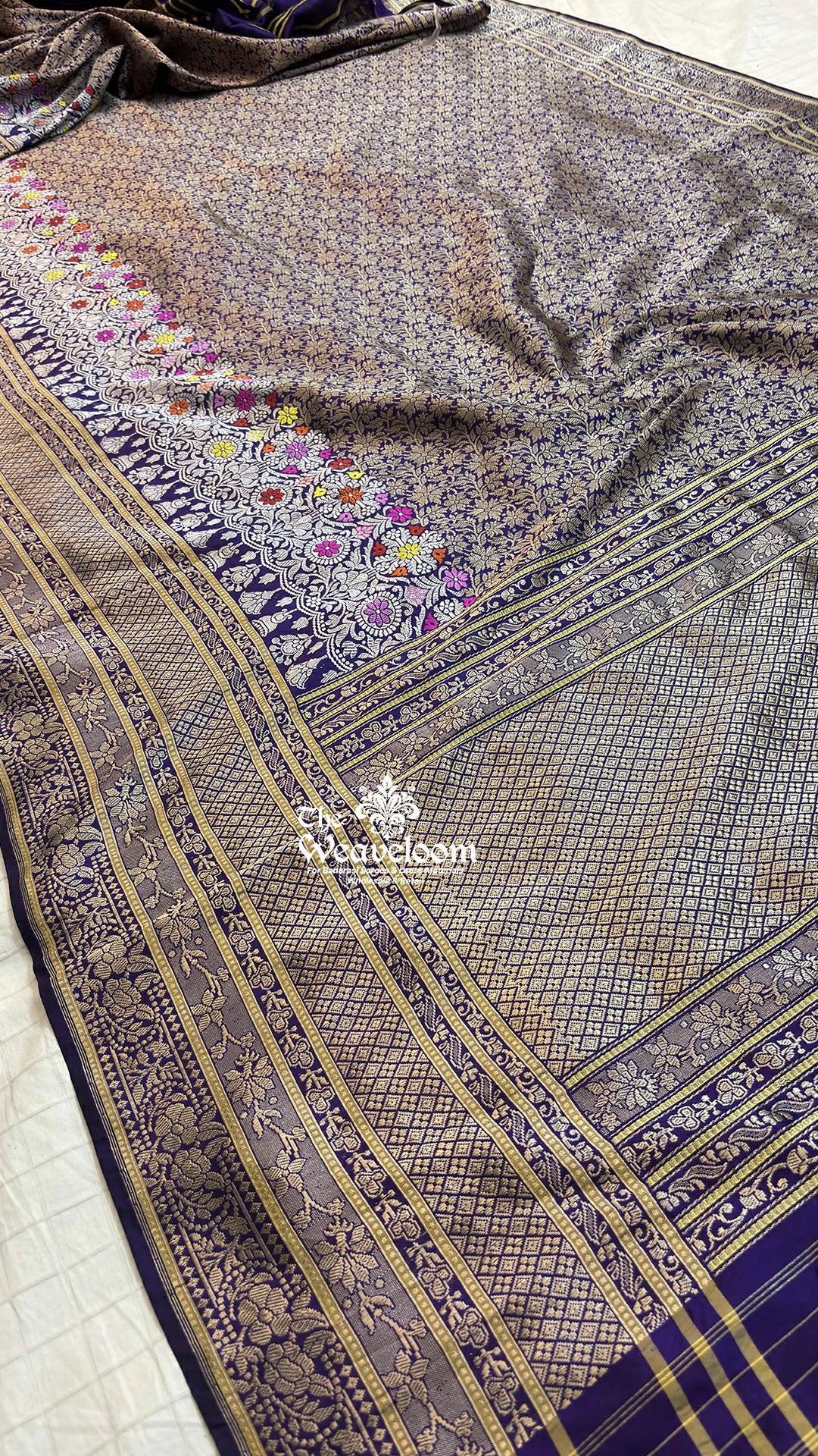 Violet Meenakari Floral Jaal Katan Silk Handloom Brocade Pure Banarasi Saree by The Weaveloom