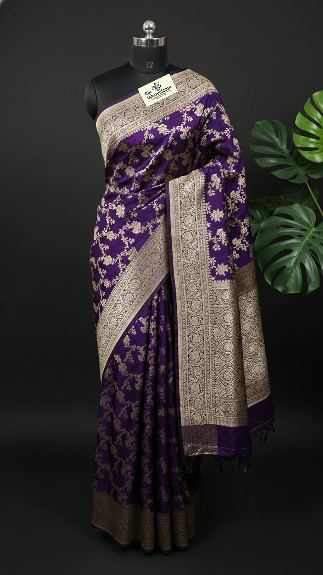 Violet Pure Katan Silk Banarasi Saree with All-Over Jangla Zari Work by The Weaveloom