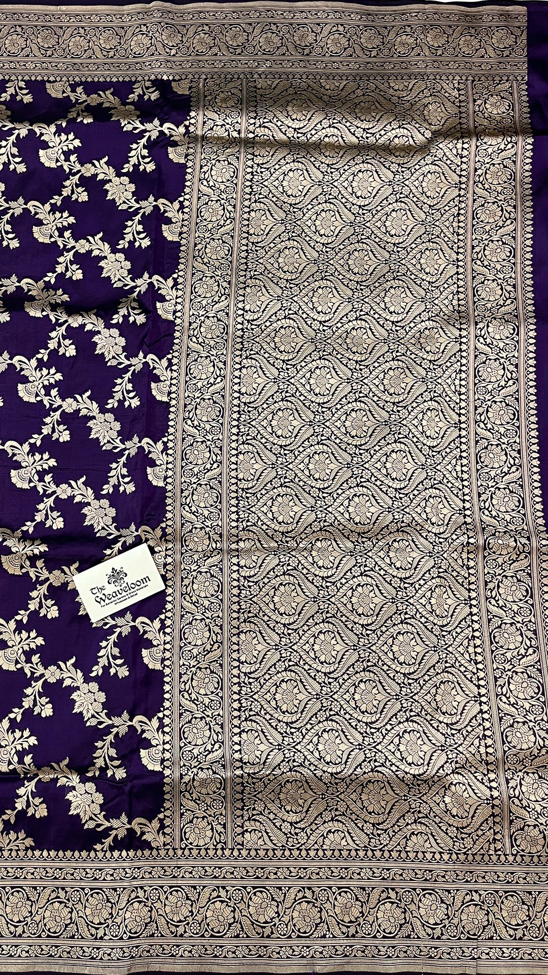 Violet Pure Katan Silk Banarasi Saree with All-Over Jangla Zari Work by The Weaveloom