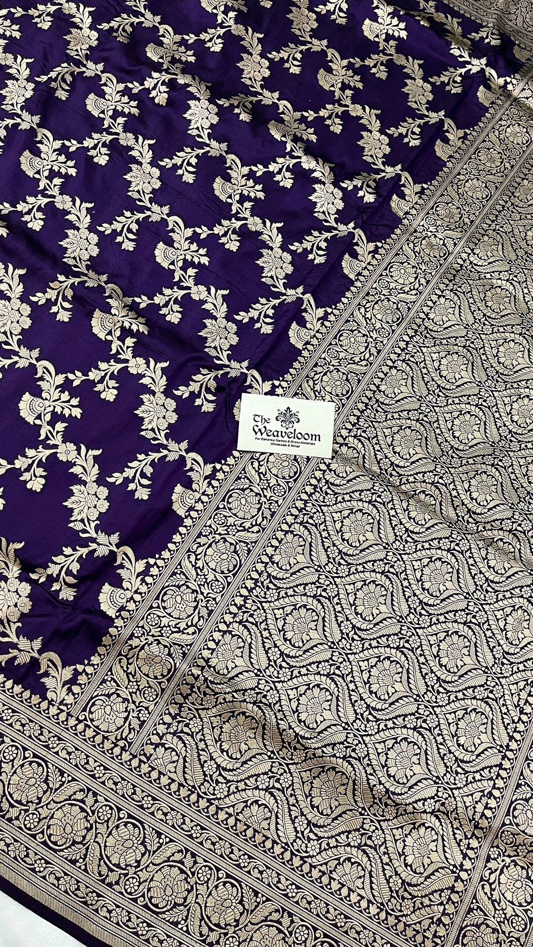 Violet Pure Katan Silk Banarasi Saree with All-Over Jangla Zari Work by The Weaveloom