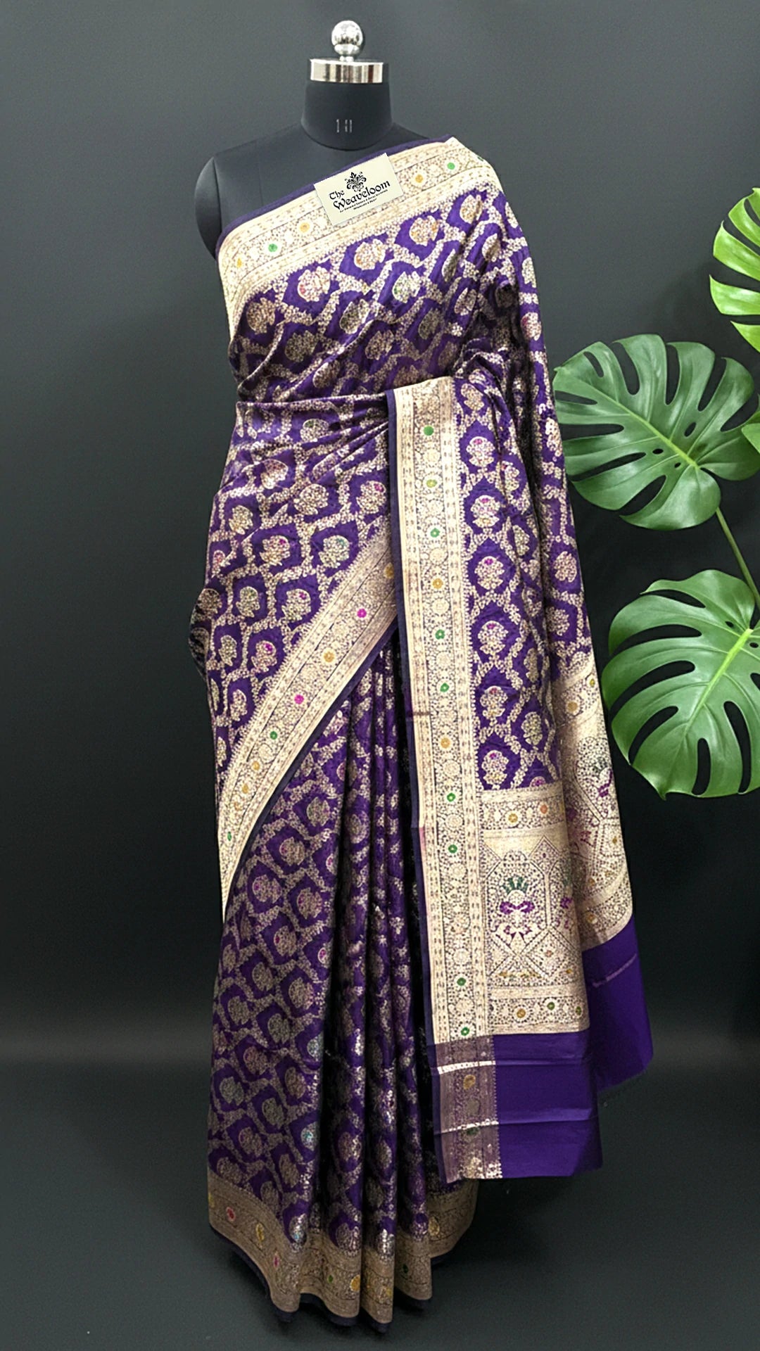 Violet Pure Katan Silk Meenakari Banarasi Saree with All-Over Jaal Work by The Weaveloom