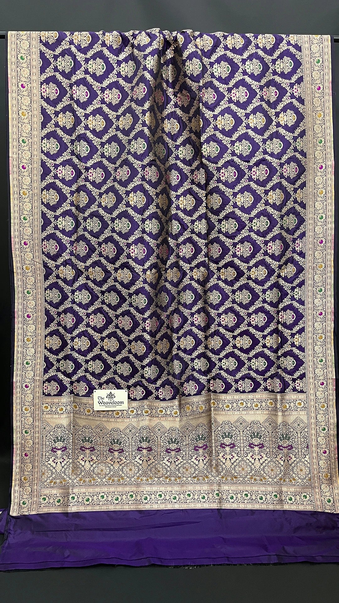 Violet Pure Katan Silk Meenakari Banarasi Saree with All-Over Jaal Work by The Weaveloom