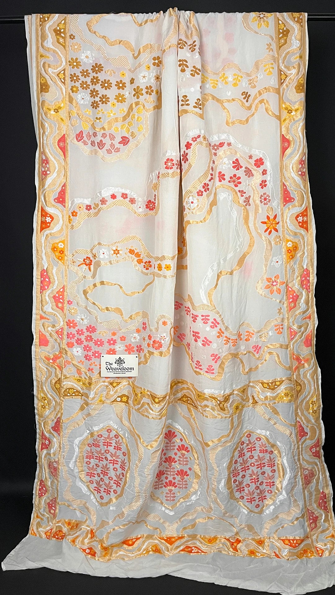 White Khaddi Georgette Pure Banarasi Saree Water Zari Meenakari - The Weaveloom
