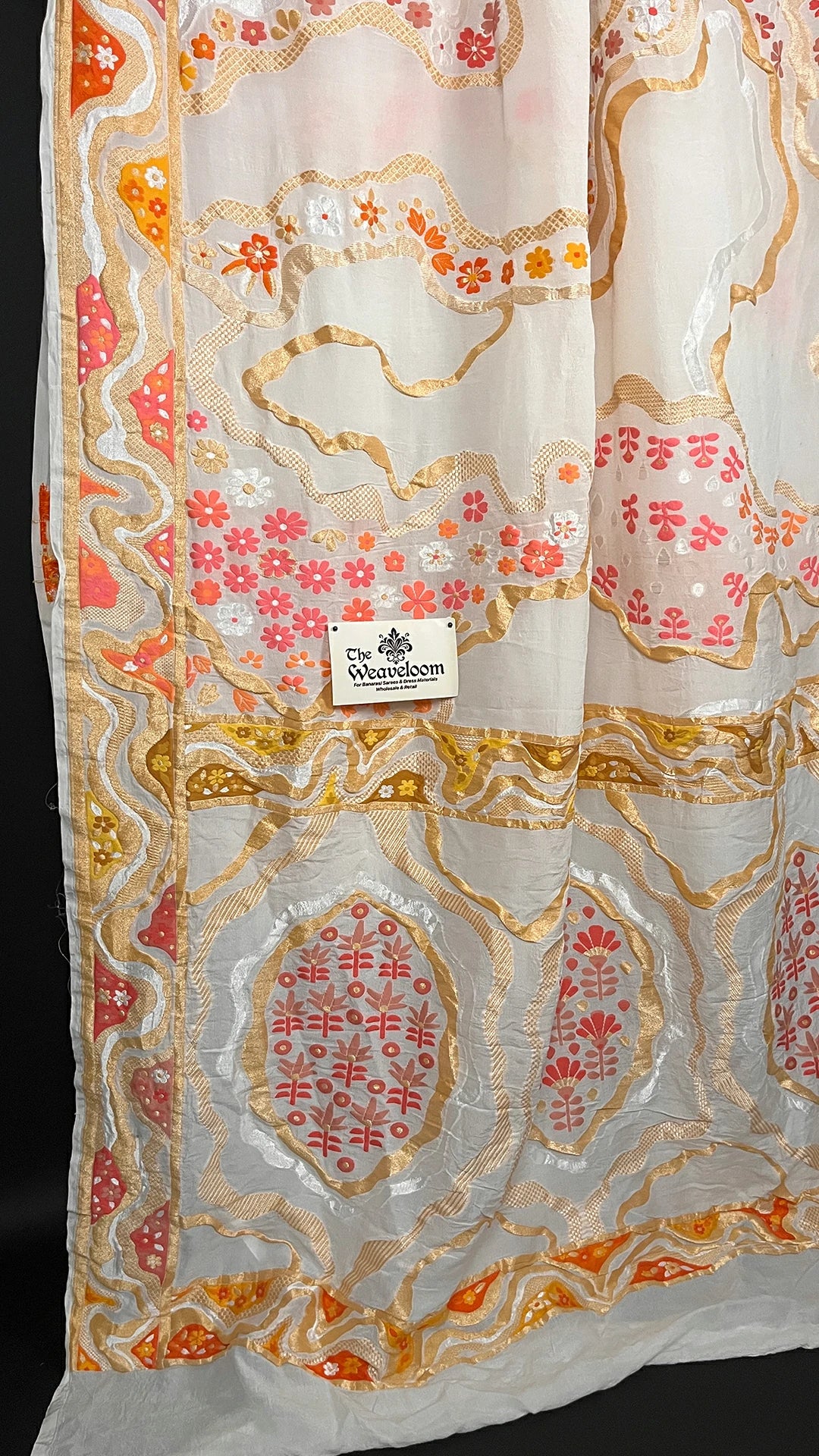 White Khaddi Georgette Pure Banarasi Saree Water Zari Meenakari - The Weaveloom