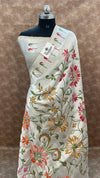 White Natural Tussar Color Pure Tussar Georgette Banarasi Saree With Meenakari Work The Weaveloom