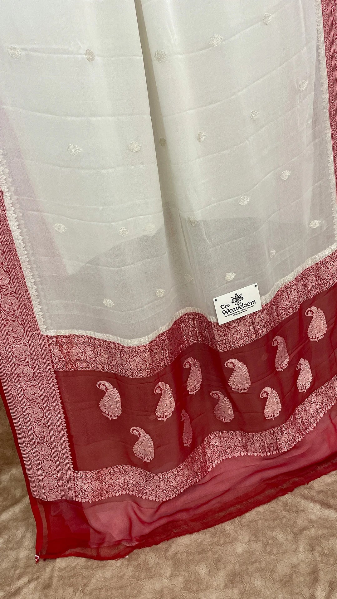 White Khaddi Georgette Handwoven Banarasi Saree With Silver Zari By The Weaveloom