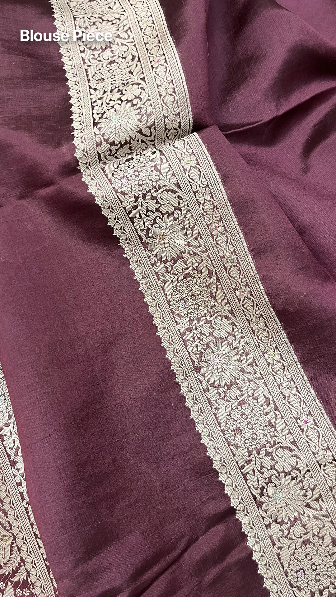 Wine Dupion Silk Banarasi Saree with Silver Zari Buti and Jaal Pallu by The Weaveloom
