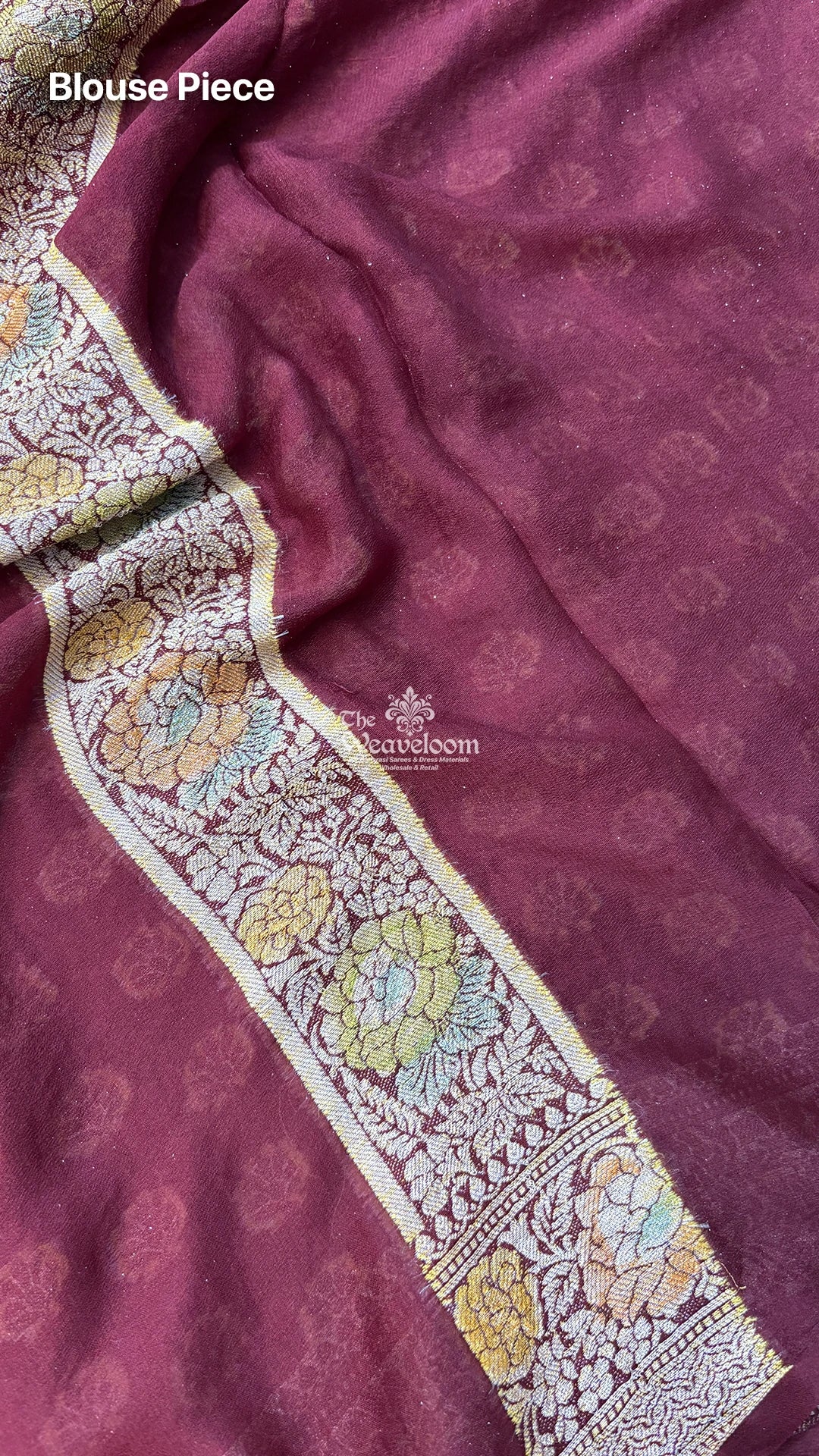 Wine floral booti crepe georgette pure Banarasi saree by The Weaveloom
