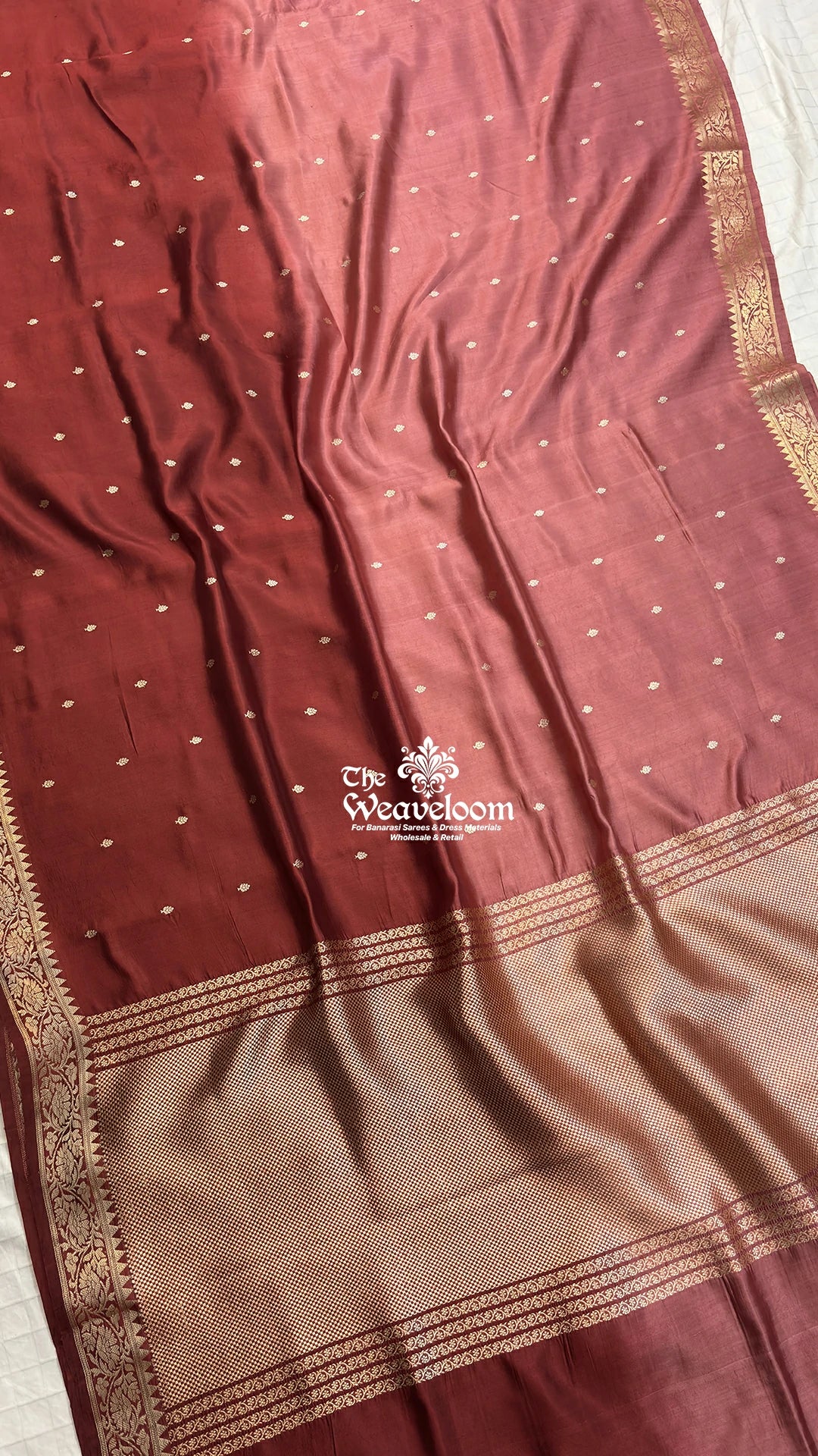 Wine Gajri dual-shade handloom pure Banarasi saree with booti motifs by The Weaveloom
