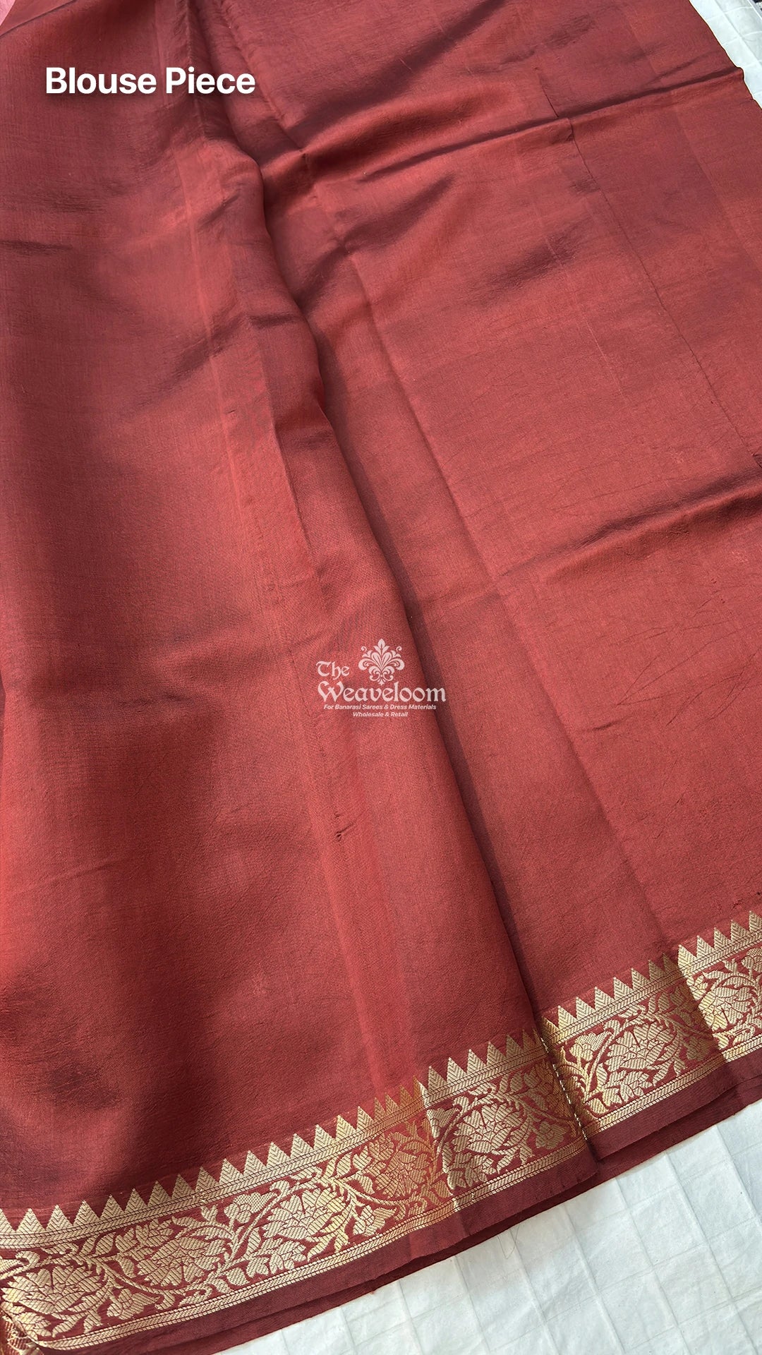 Wine Gajri dual-shade handloom pure Banarasi saree with booti motifs by The Weaveloom