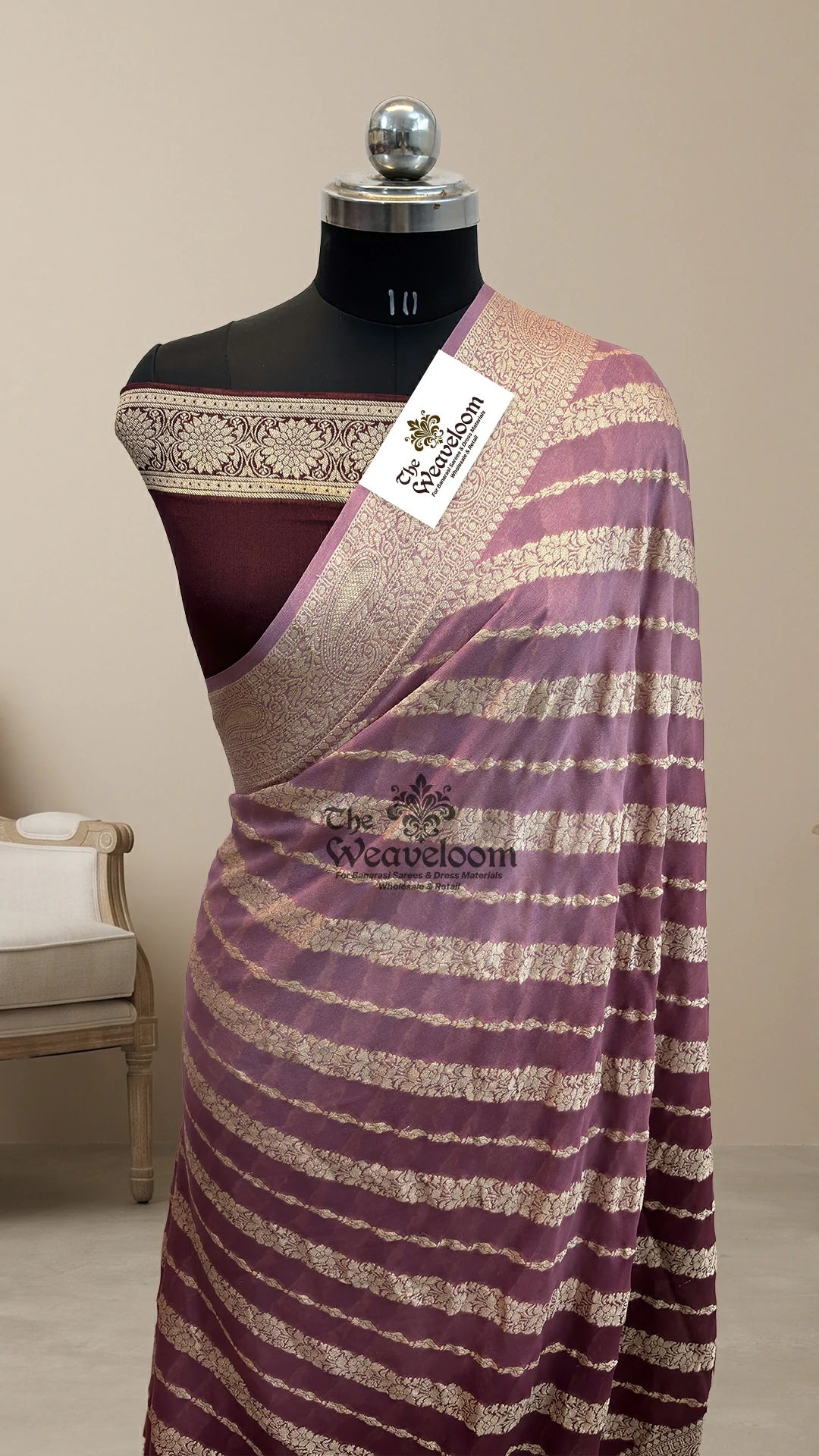Wine Ombre Lehriya Crepe Georgette Pure Banarasi Saree from The Weaveloom