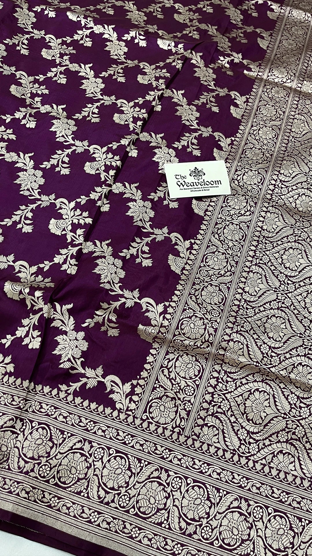 Wine Pure Katan Silk Banarasi Saree with Jangla Zari Work by The Weaveloom