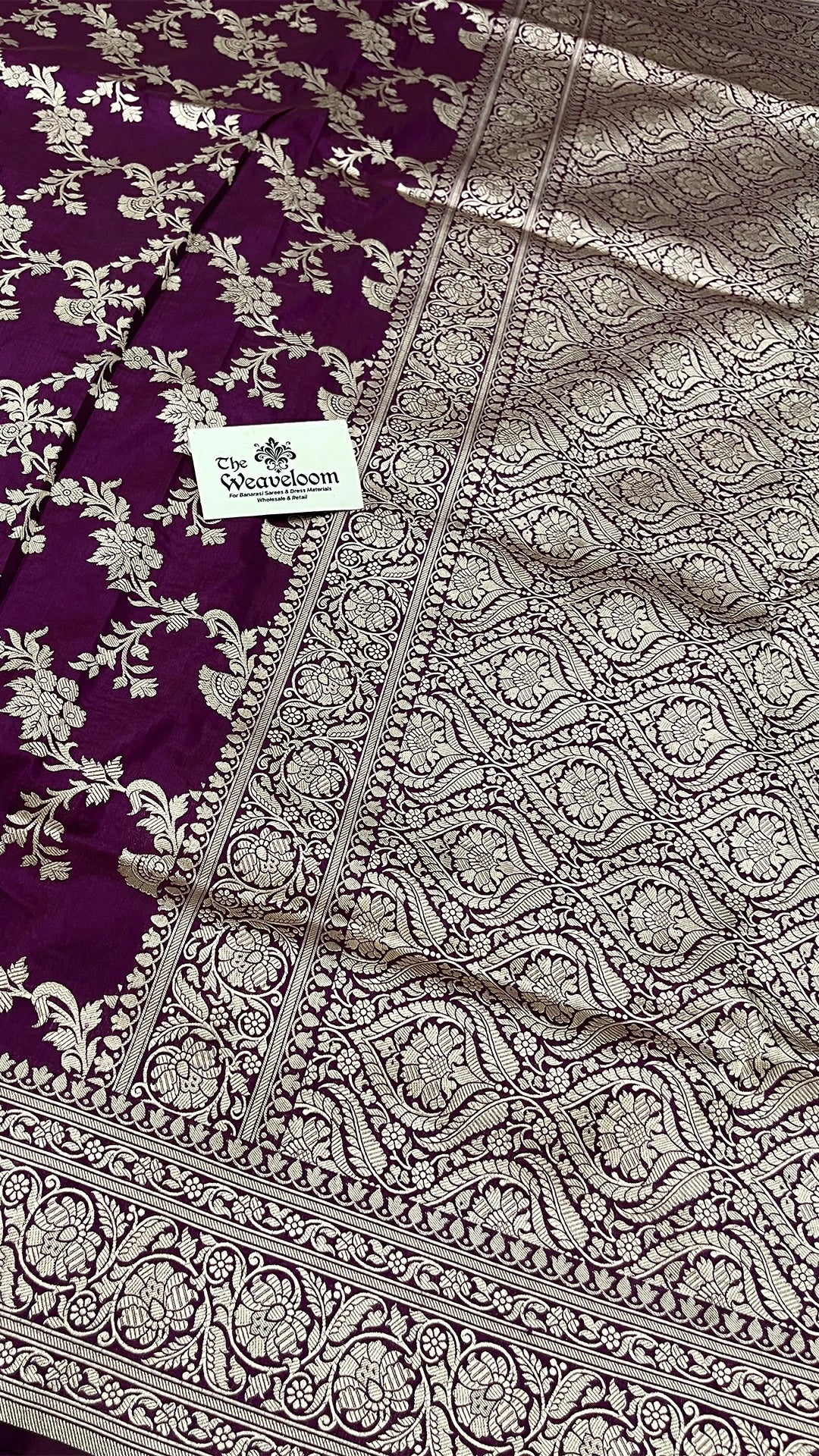 Wine Pure Katan Silk Banarasi Saree with Jangla Zari Work by The Weaveloom