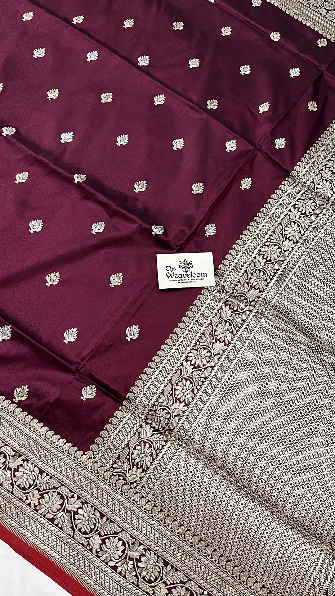 Wine Pure Katan Silk Handloom Banarasi Saree With Zari Buti And Traditional Border by The Weaveloom