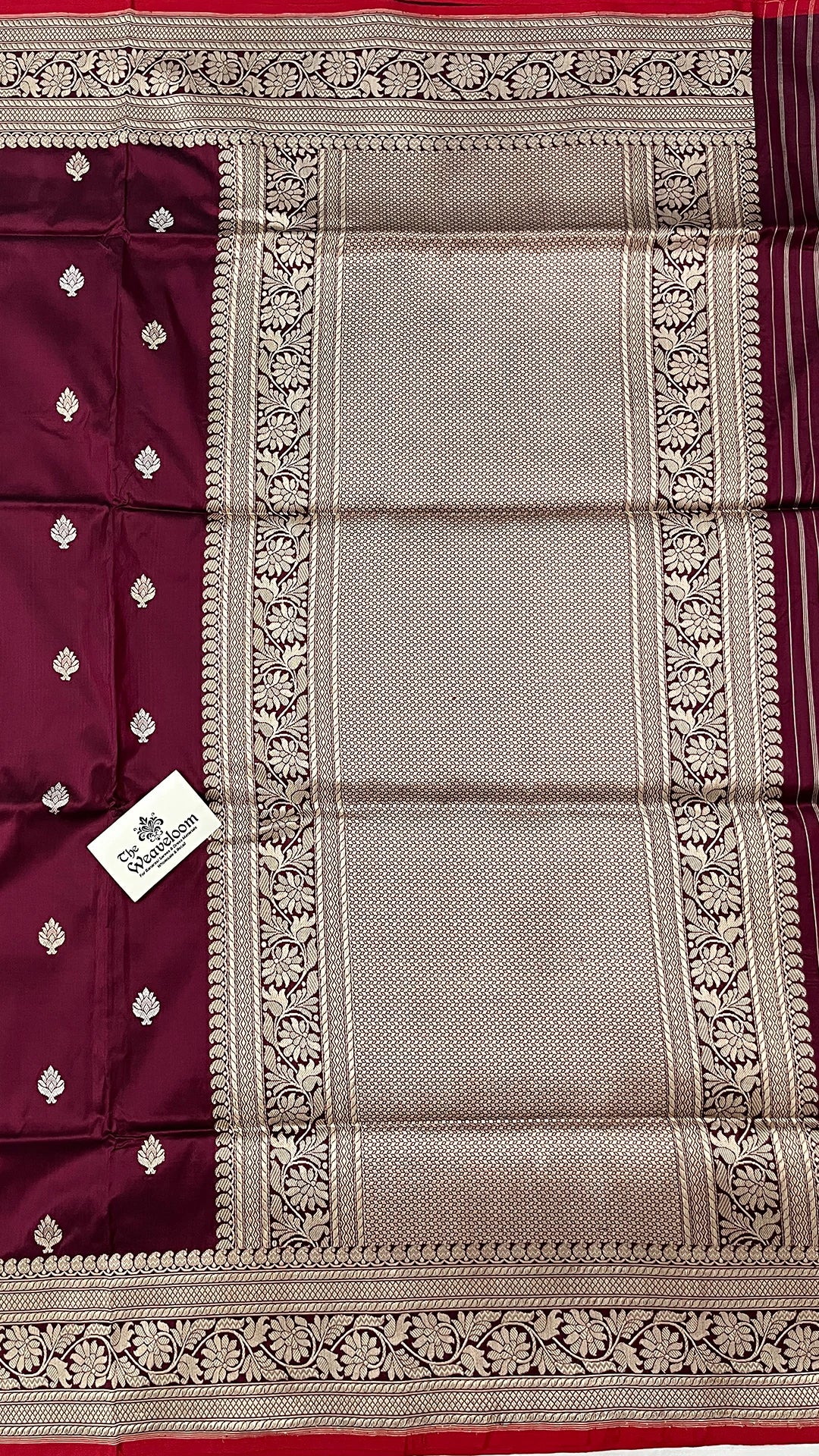 Wine Pure Katan Silk Handloom Banarasi Saree With Zari Buti And Traditional Border by The Weaveloom
