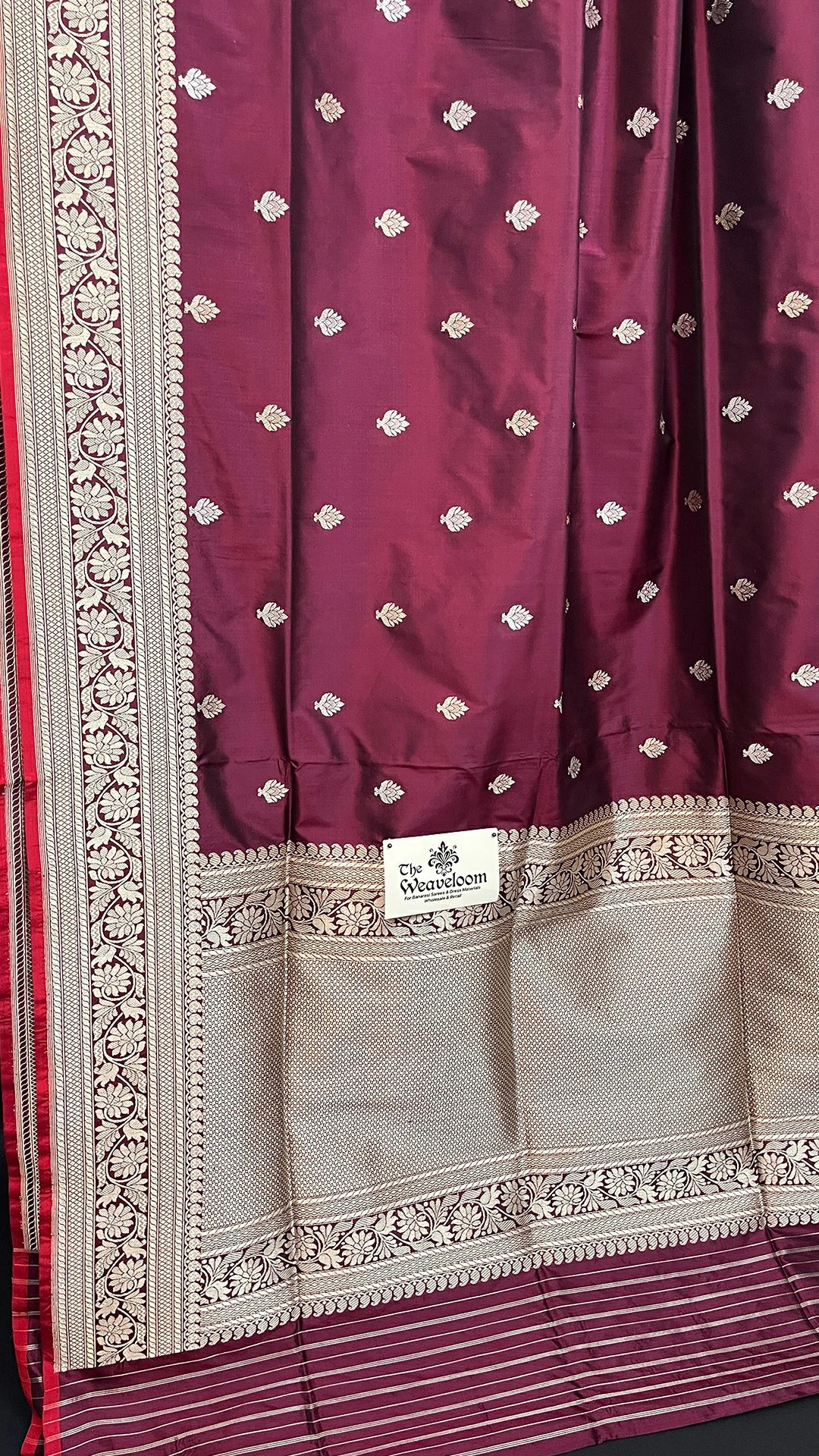 Wine Pure Katan Silk Kadwa Handloom Banarasi Saree Silver Buttas Floral Brocade - The Weaveloom