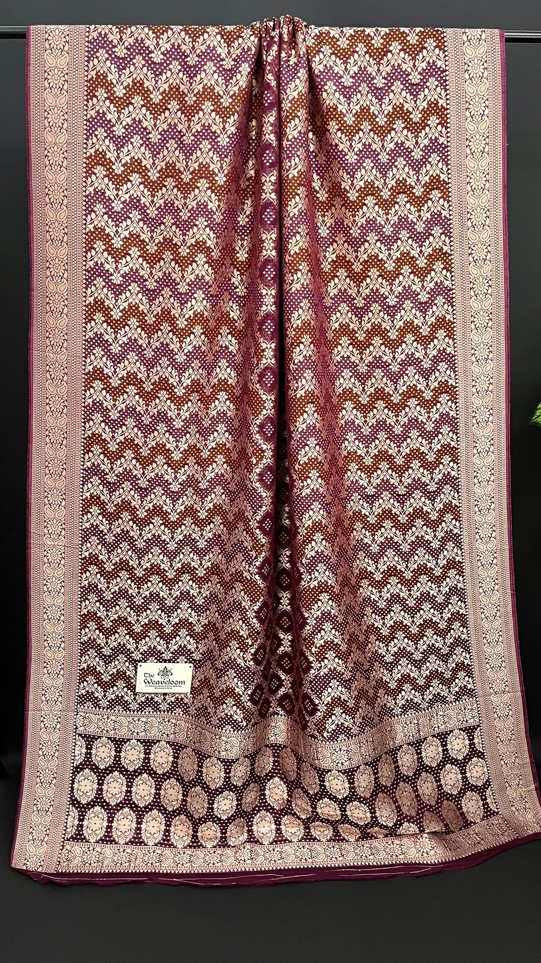 Wine Pure Viscose Georgette Banarasi Saree with Bandhej Meenakari & Zari Floral Border by The Weaveloom