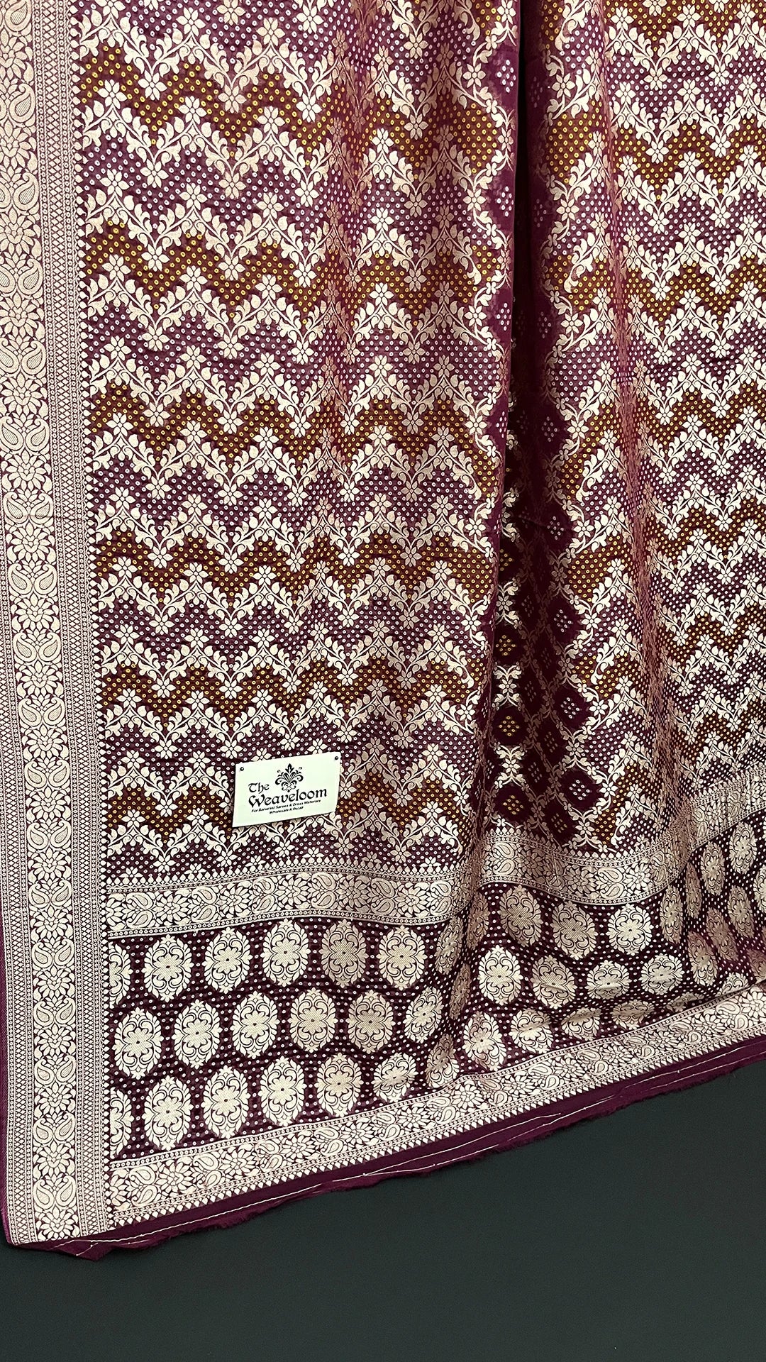 Wine Pure Viscose Georgette Banarasi Saree with Bandhej Meenakari & Zari Floral Border by The Weaveloom