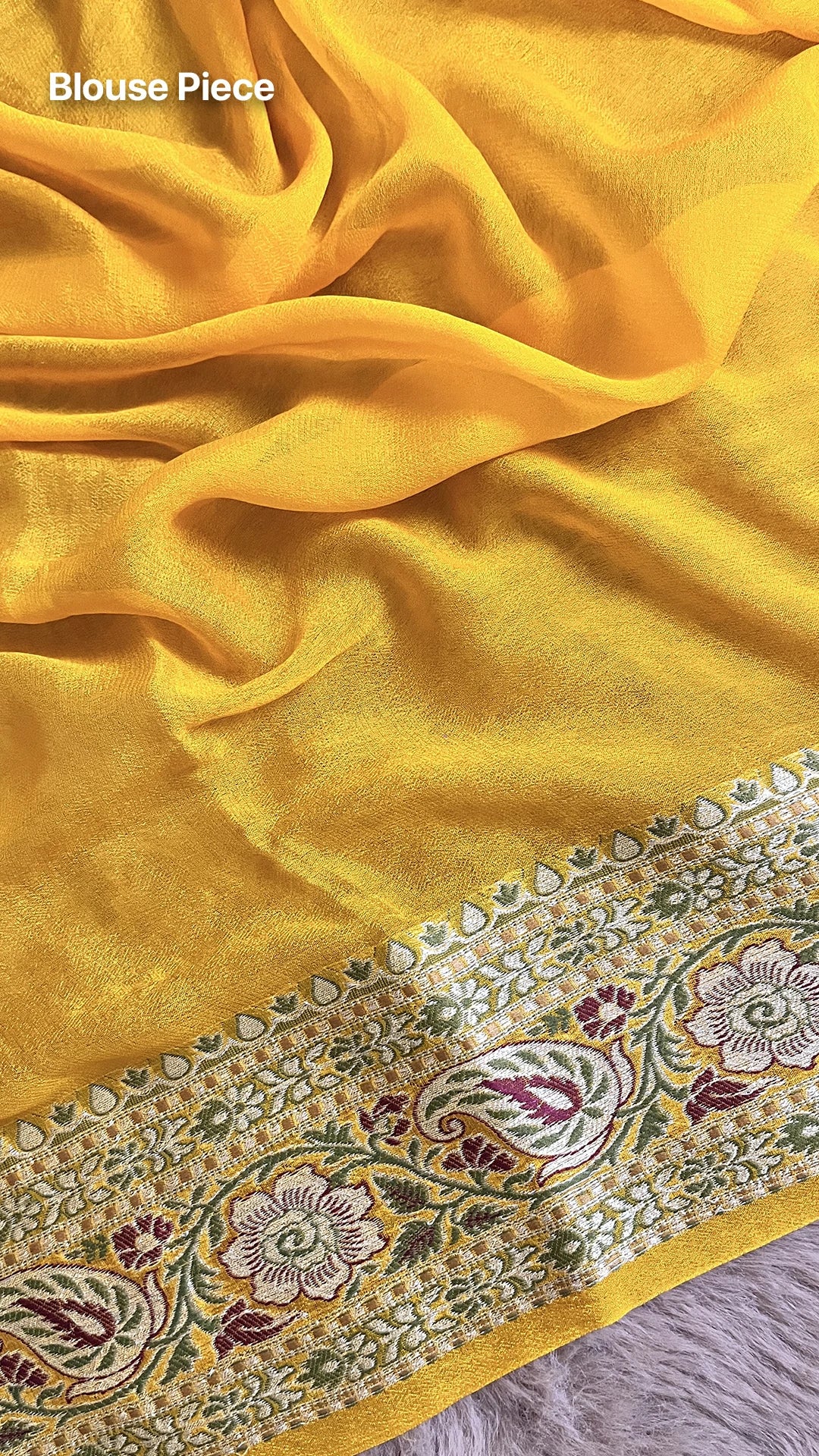 Yellow Khaddi Chiffon Pure Banarasi Saree with Meenakari Butti and Paan Pallu by The Weaveloom
